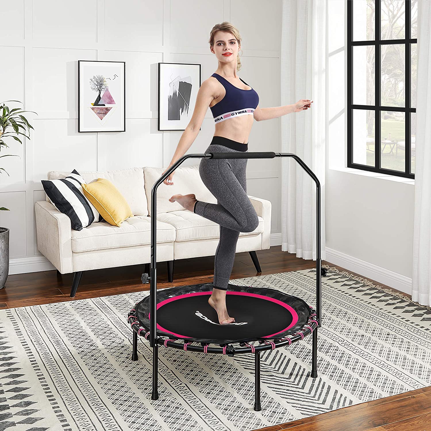 Fitness trampoline – foldable 40" – adjustable handrail – indoor cardio workout