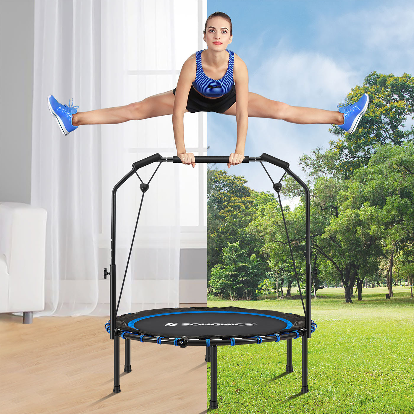 Fitness trampoline – foldable 40" – adjustable handrail – indoor cardio workout