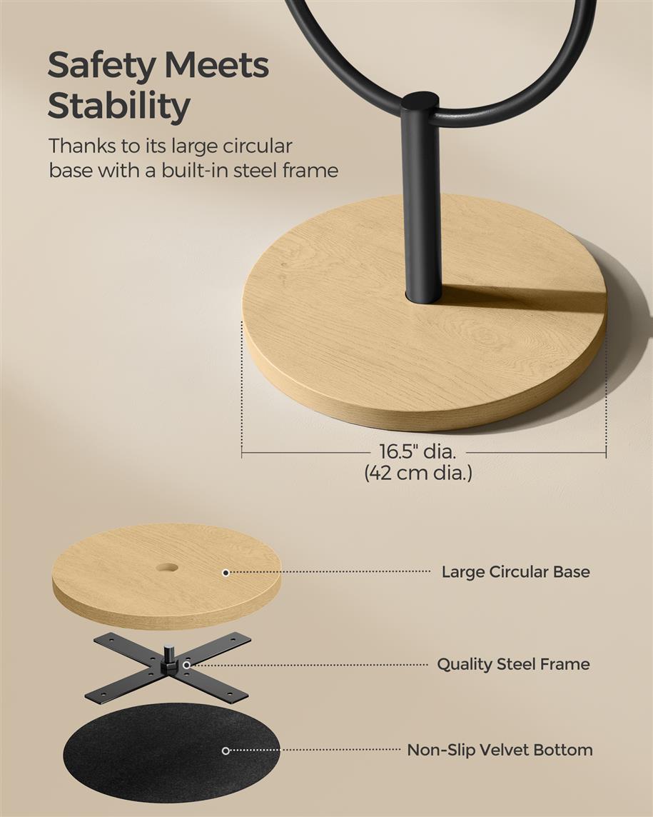 Full-Length Mirror with Hooks and Tray - Standing Frame - Rattan Shelf