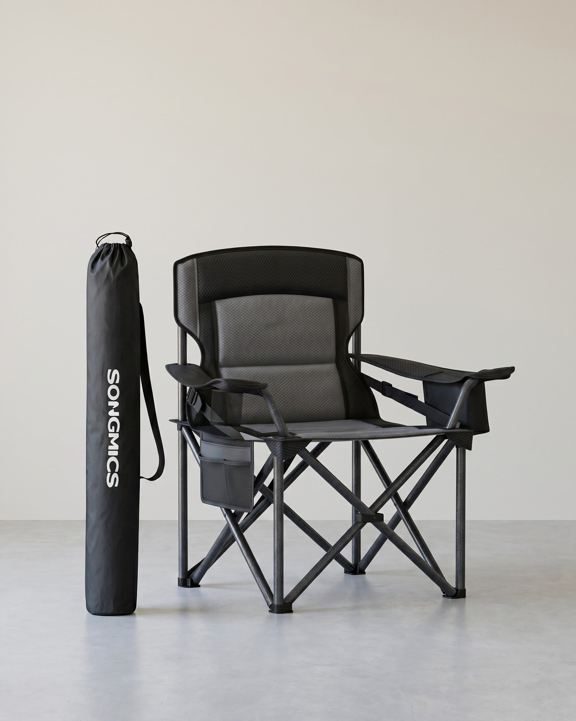 Kampeerstoel met Bekerhouder – 99,5 cm Hoog – Gevoerde Zitting – 205 kg Draagvermogen – Opvouwbaar – 63 x 95 cm