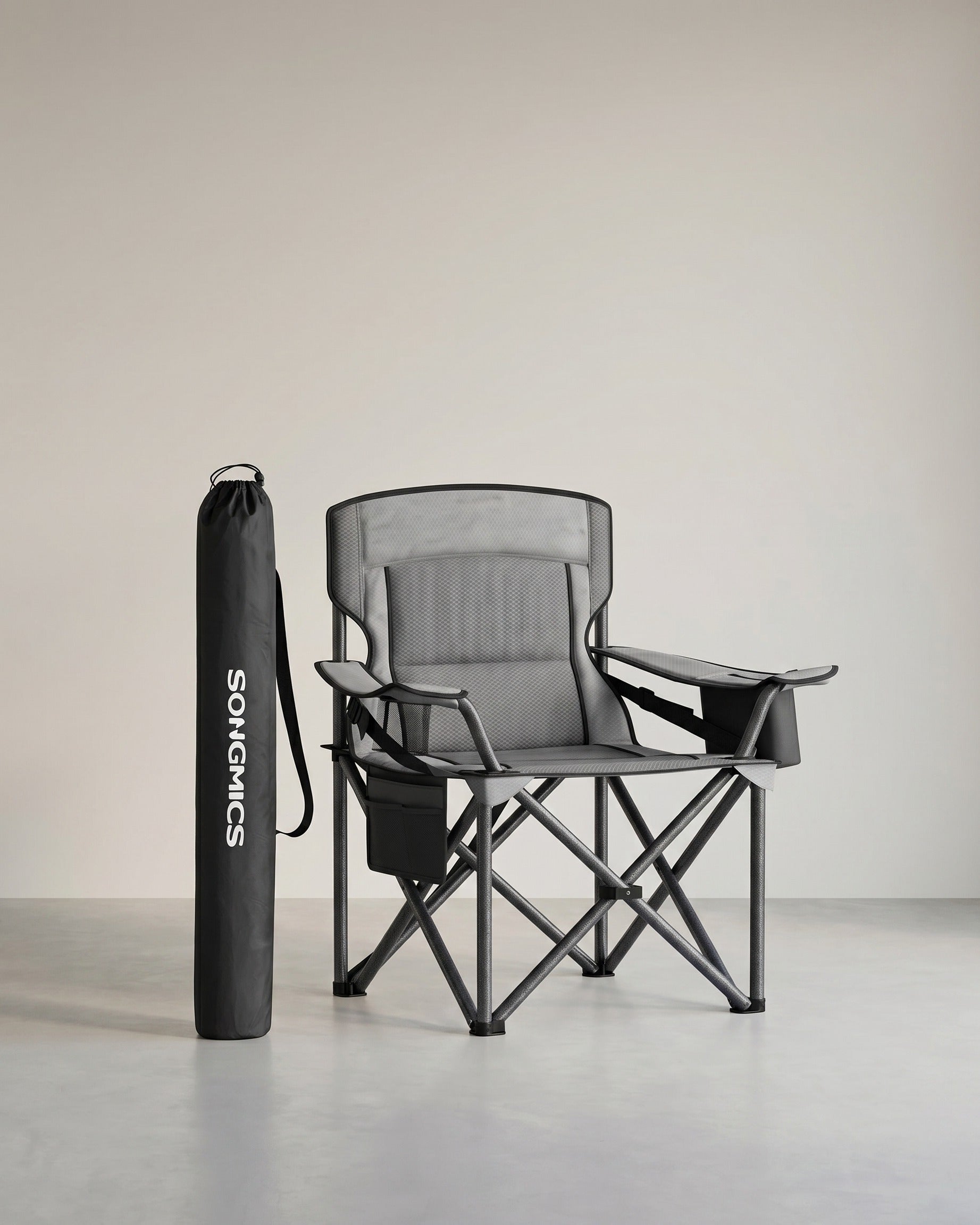 Kampeerstoel met Bekerhouder – 99,5 cm Hoog – Gevoerde Zitting – 205 kg Draagvermogen – Opvouwbaar – 63 x 95 cm