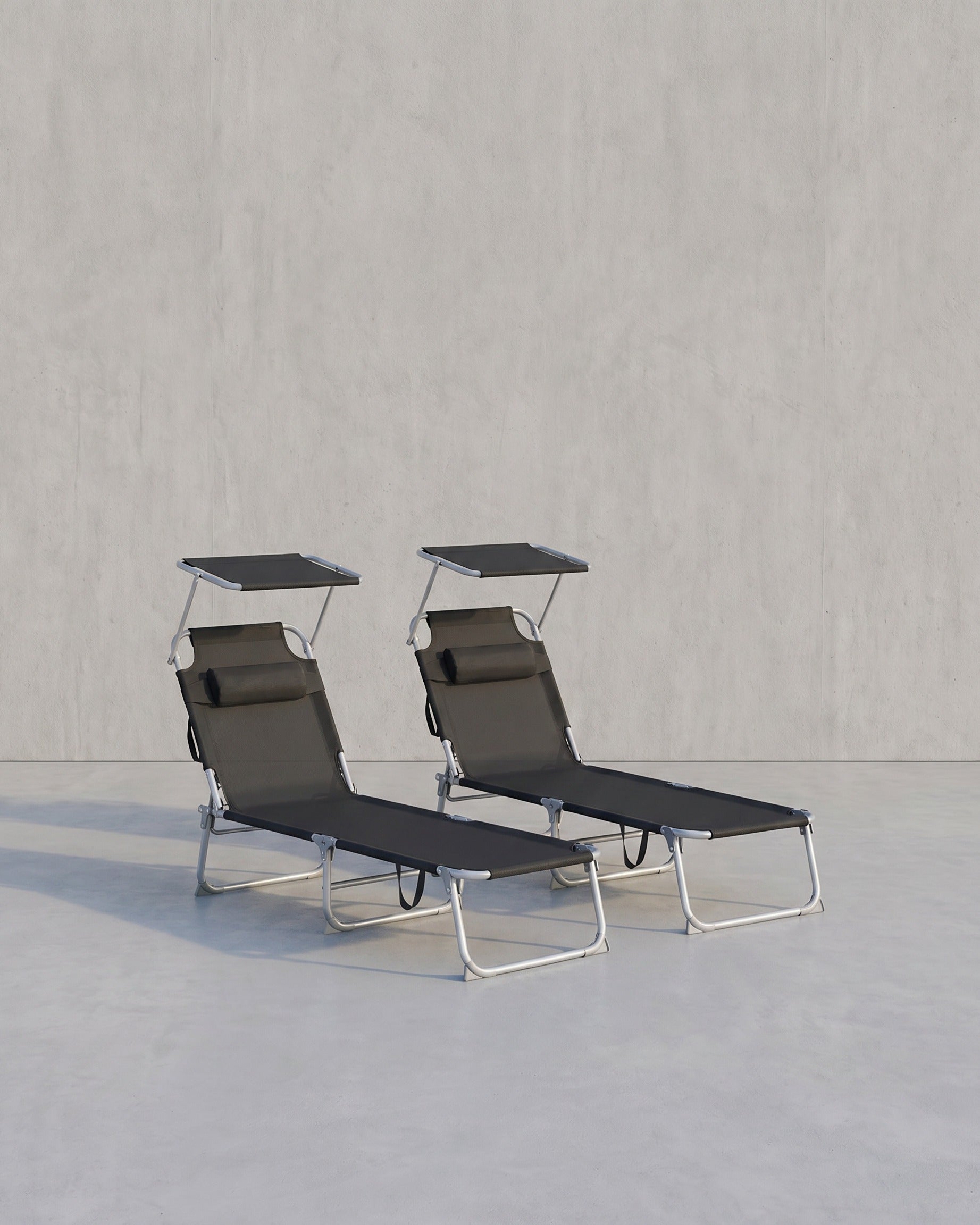 Opvouwbare Tuinligstoel Set Van 2 - Verstelbare Ligbedden Met Zonnedak - Inklapbare Relaxstoelen Voor Tuin En Balkon