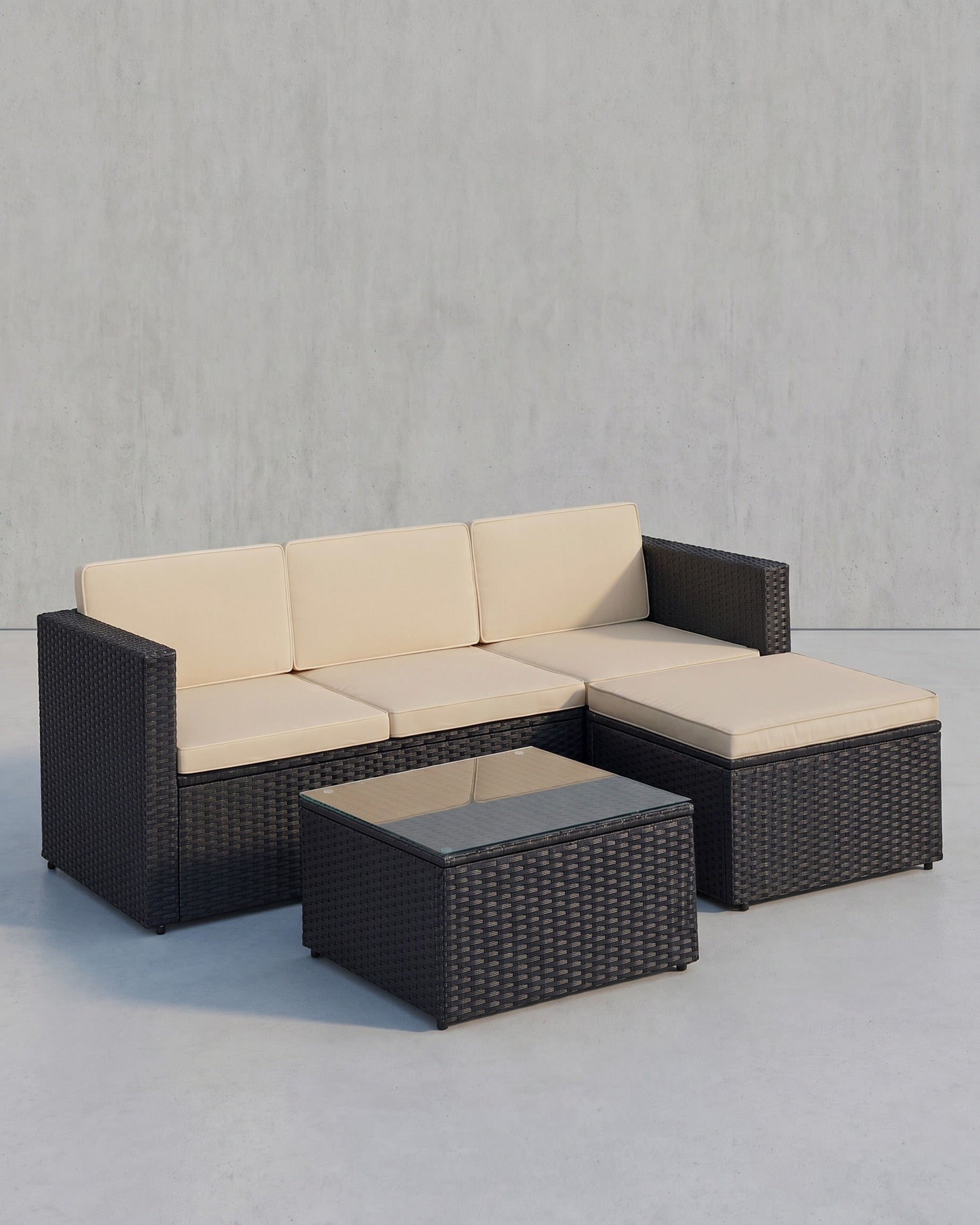 Loungeset met Tafel - Tuinbank - Tuinset - Polyrattan Tuinmeubelset - De Vries Meubels