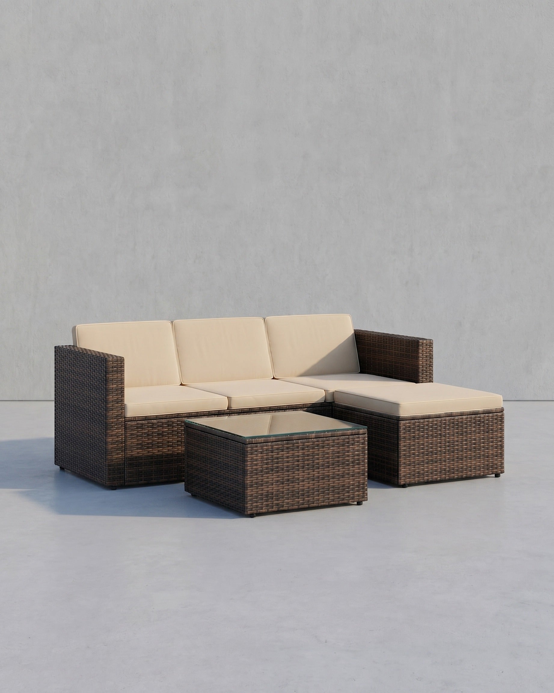 Loungeset met Tafel - Tuinbank - Tuinset - Polyrattan Tuinmeubelset