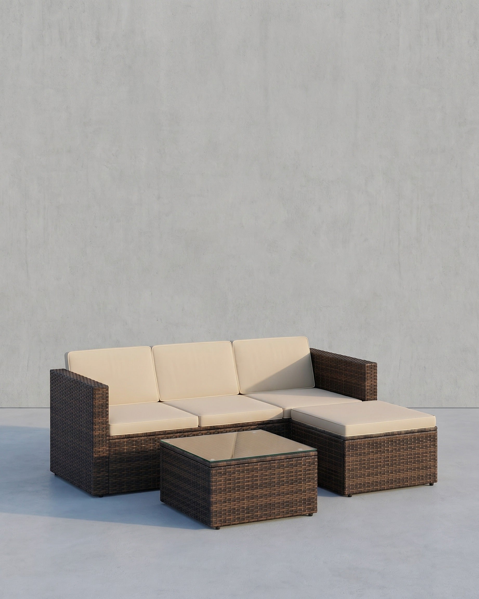 Loungeset met Tafel - Tuinbank - Tuinset - Polyrattan Tuinmeubelset