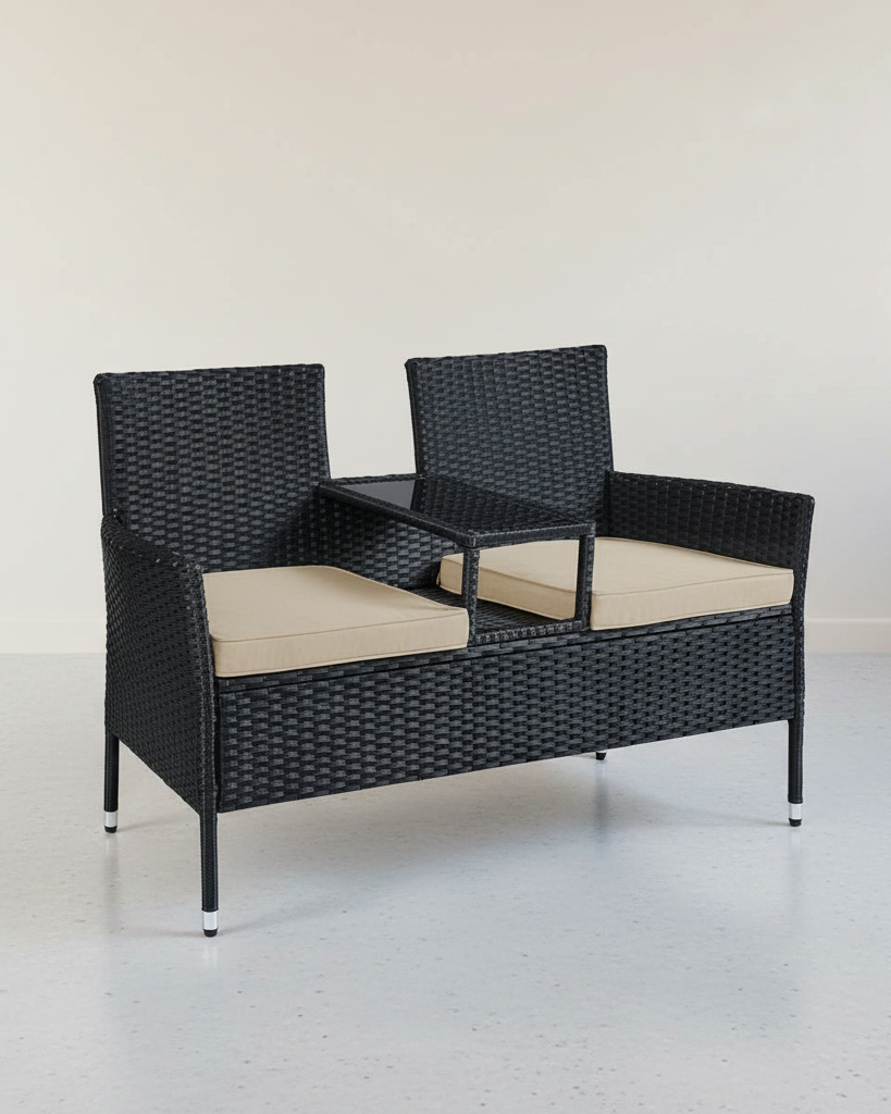 Tuinbankje met Tafeltje - Tuinstoelen - Tuinset - Zwart - De Vries Meubels