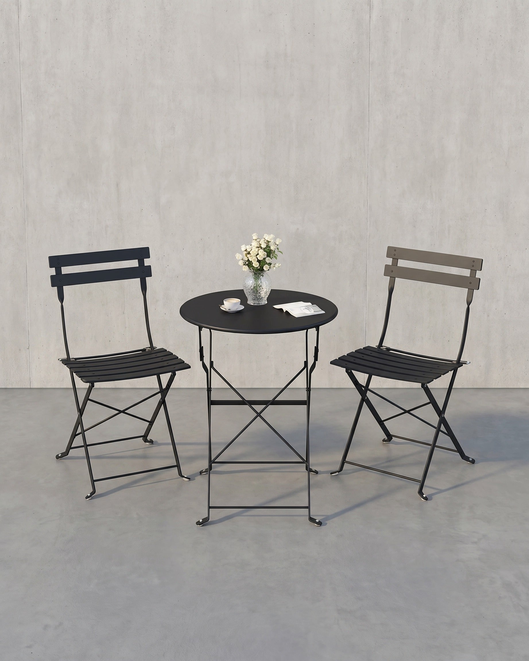 Balkonmeubelset 3-Delig – Opklapbare Tafel Met 2 Stoelen – Stalen Frame – Weerbestendig – Voor Balkon En Terras
