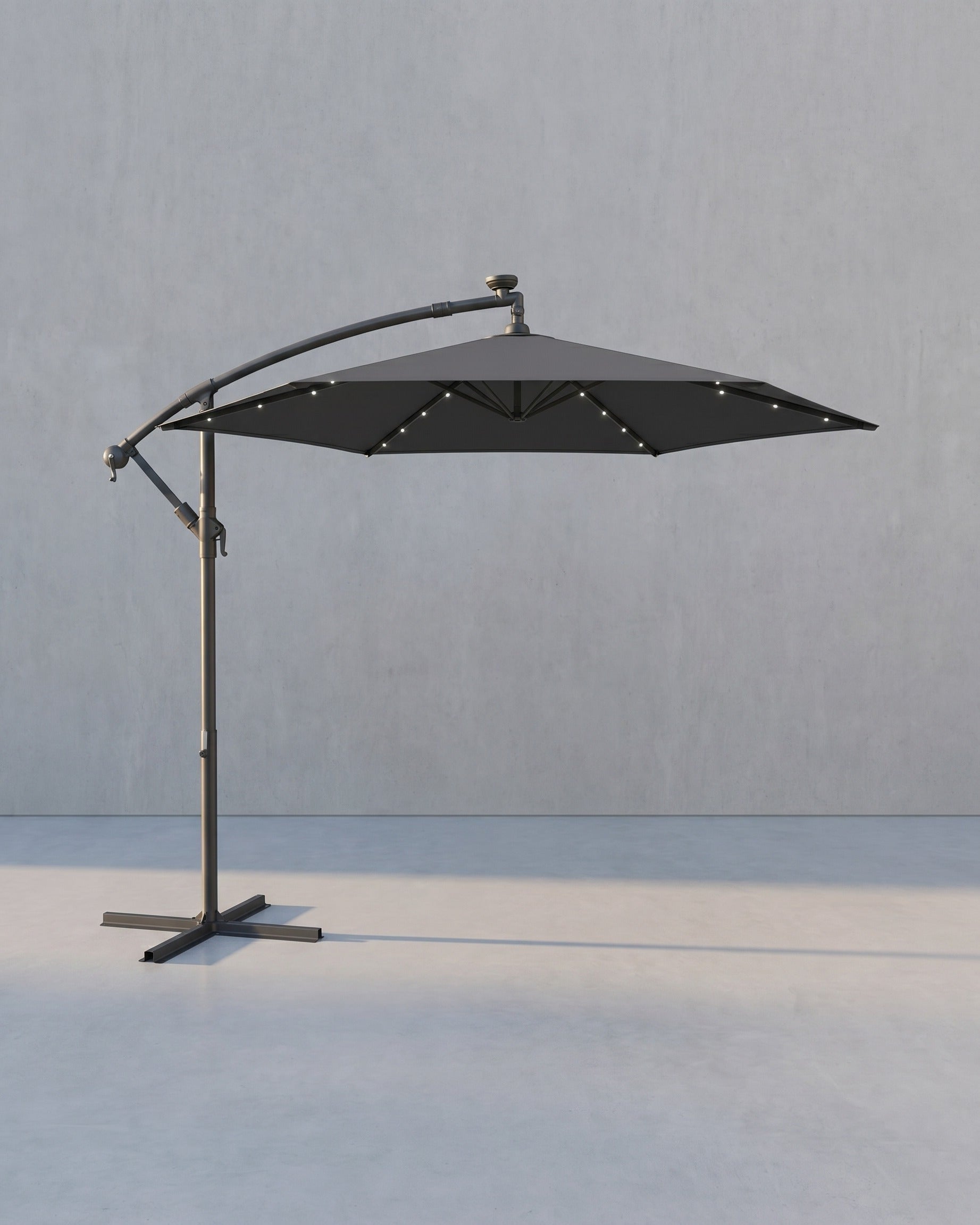 Parasol Met LED Solarverlichting – Met Standaard – UPF 50+ – Met Zwenkel – Voor Balkon En Tuin