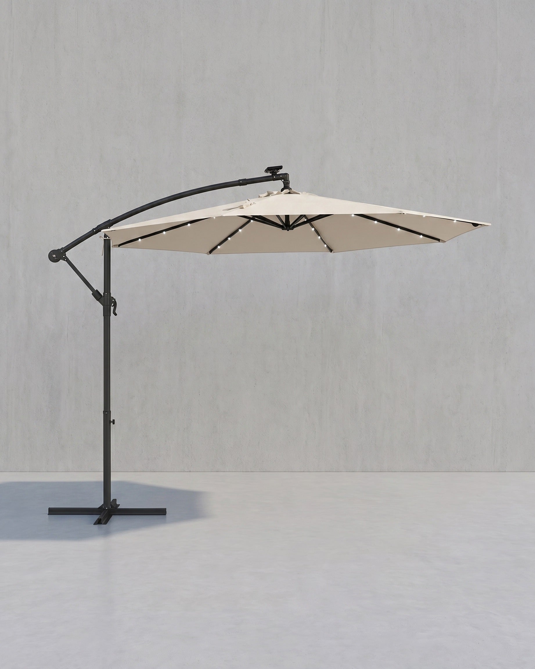 Parasol Met LED Solarverlichting – Met Standaard – UPF 50+ – Met Zwenkel – Voor Balkon En Tuin