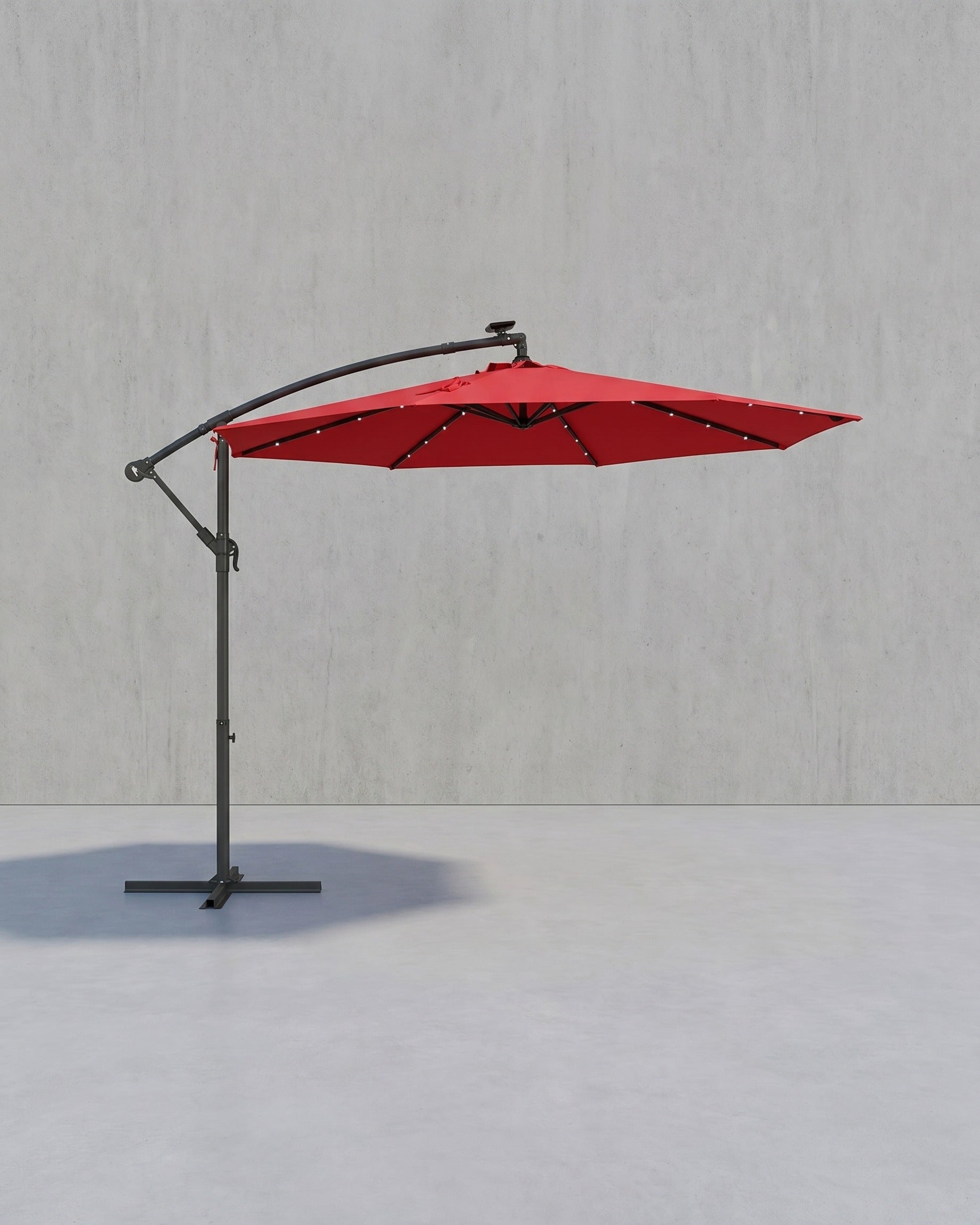 Parasol Met LED Solarverlichting – Met Standaard – UPF 50+ – Met Zwenkel – Voor Balkon En Tuin