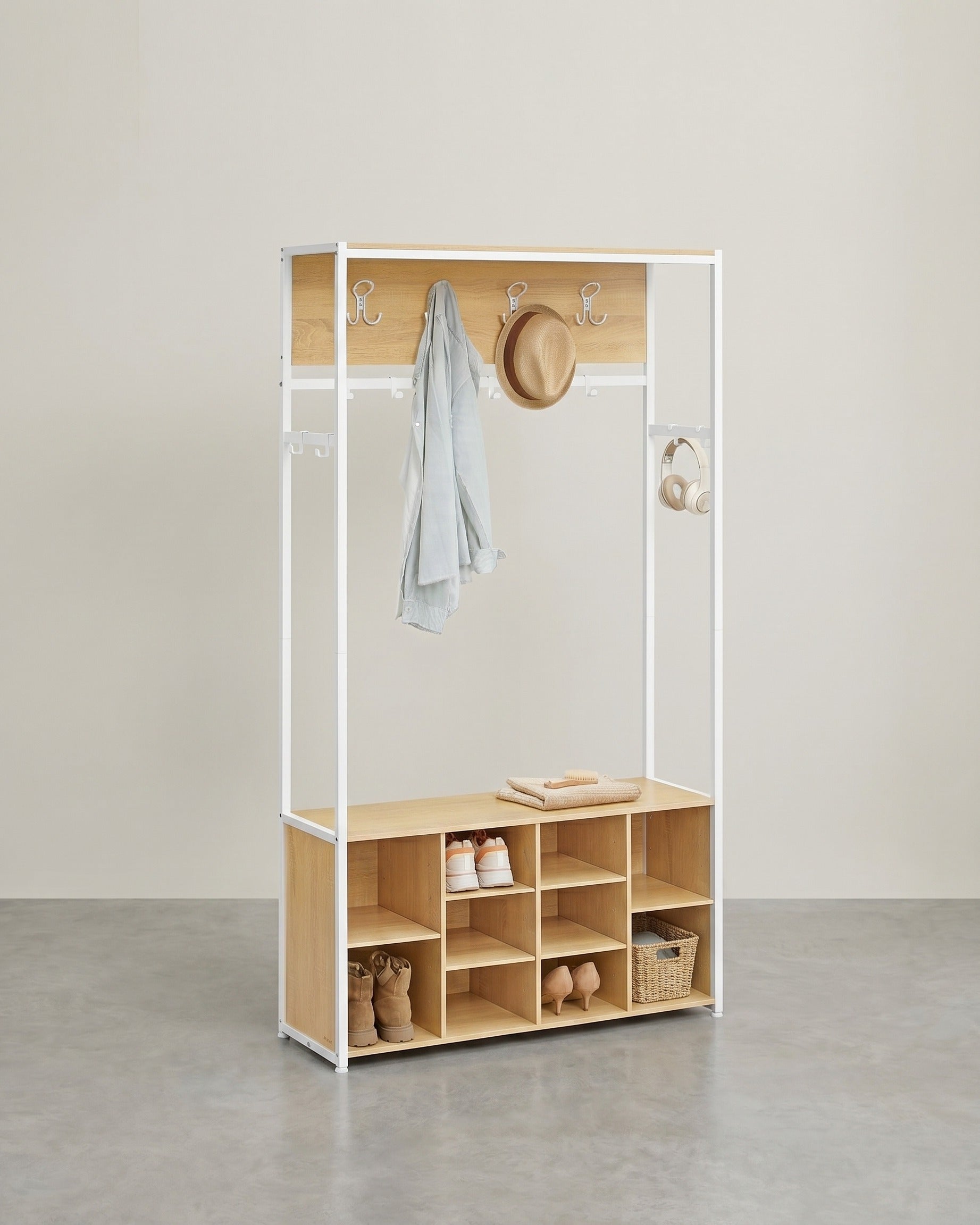 Industriële Kapstok met Bank en Schoenenrek – 4-in-1 Ontwerp