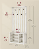 Hall Tree with Bench, Shoe Storage, 7 Double Hooks, Adjustable Shelves, Entryway Organizer