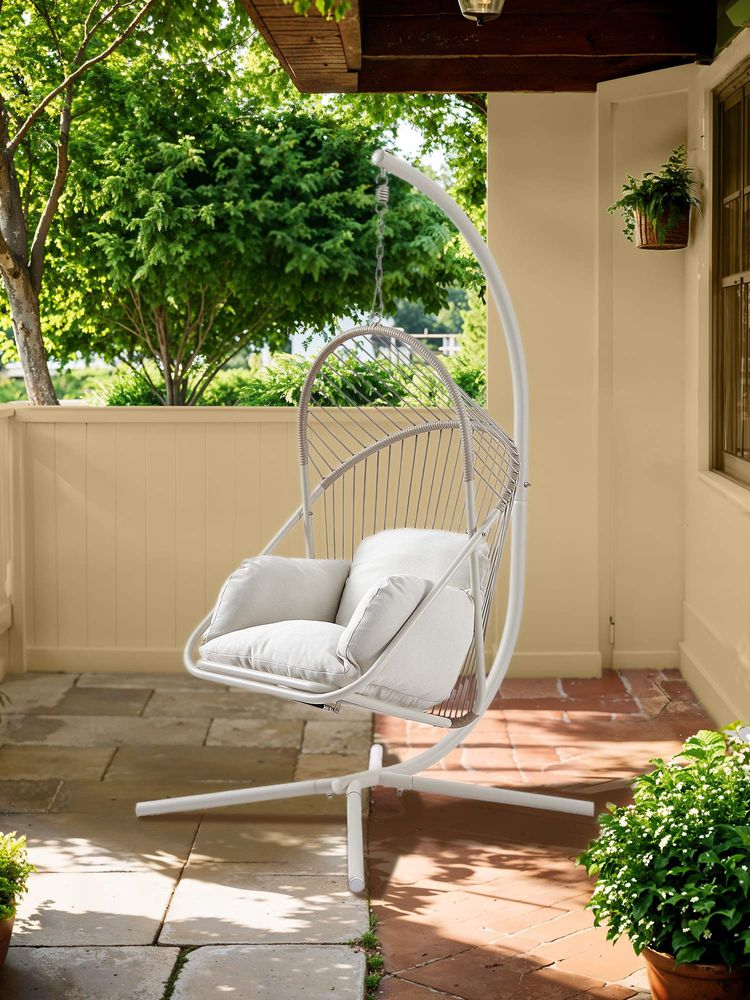 Hanging Chair, Steel Frame, Cushion, Indoor/Outdoor