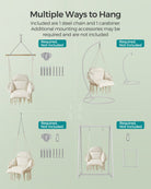 Hanging chair – boho hammock style – large cushion – max 264 lb