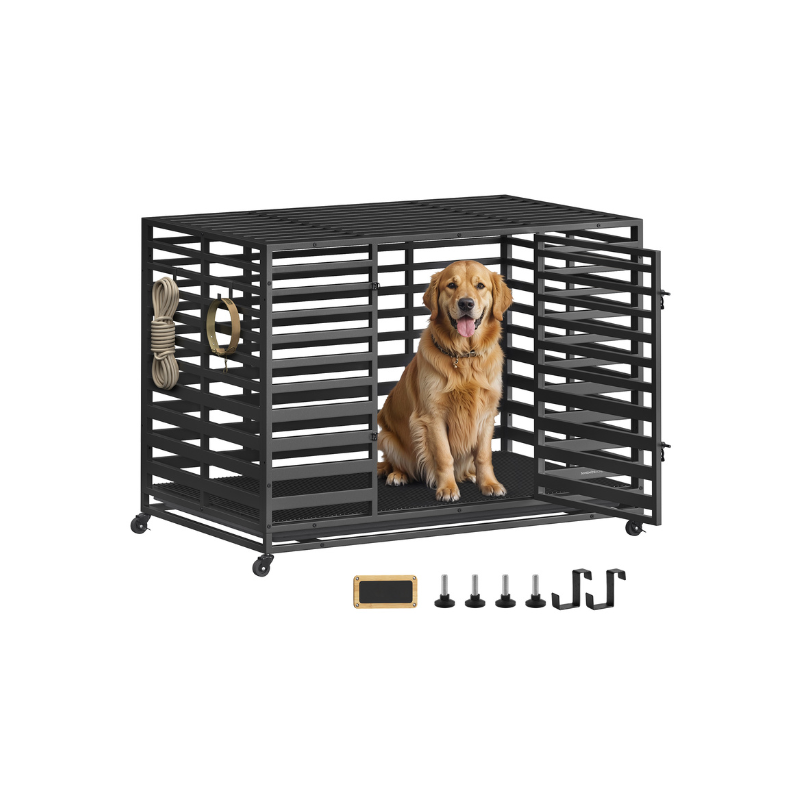 Heavy-Duty Dog Crate – Expandable Steel Kennel – 2 Sizes Available with Wheels and Tray