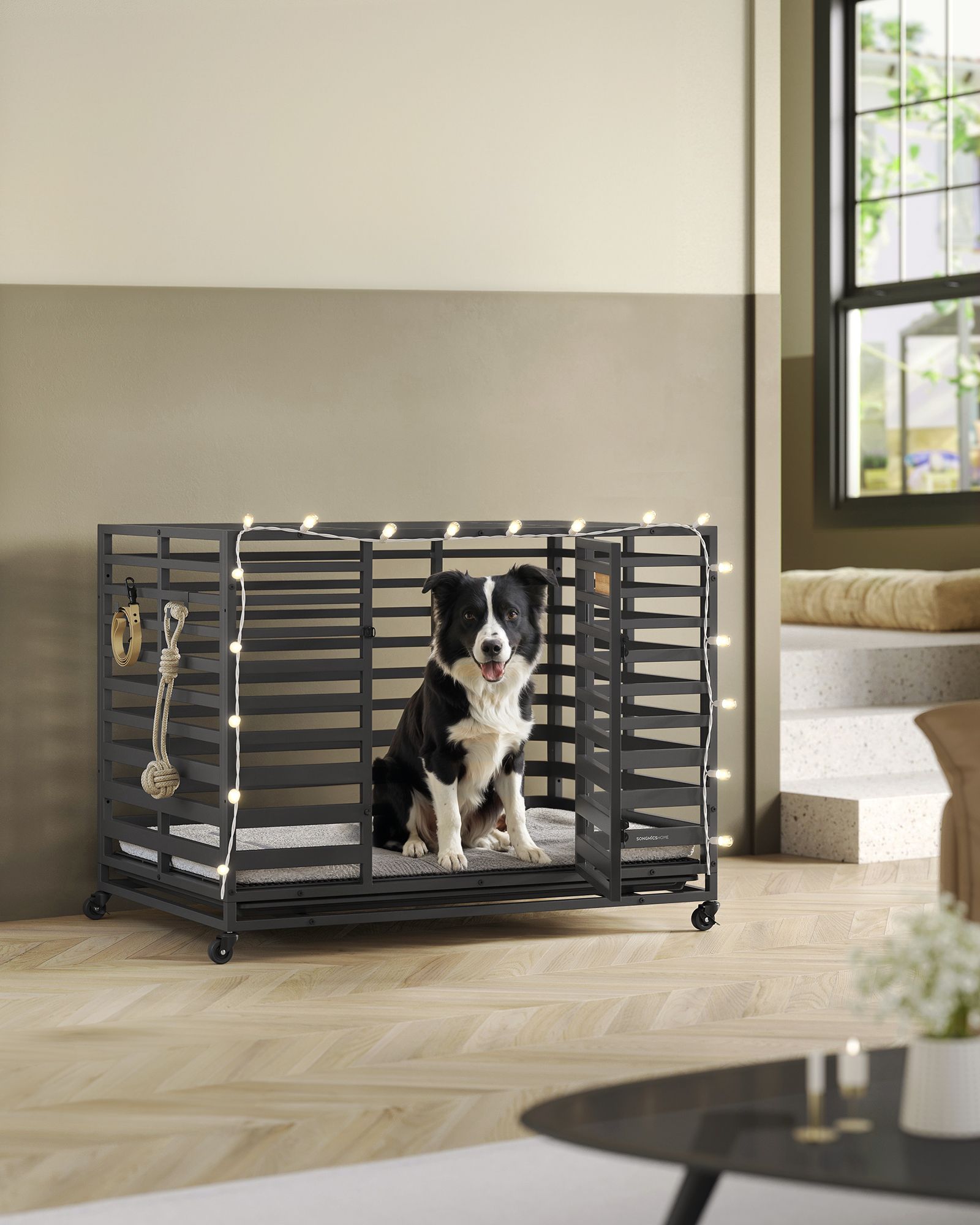 Heavy-Duty Dog Crate – Expandable Steel Kennel – 2 Sizes Available with Wheels and Tray