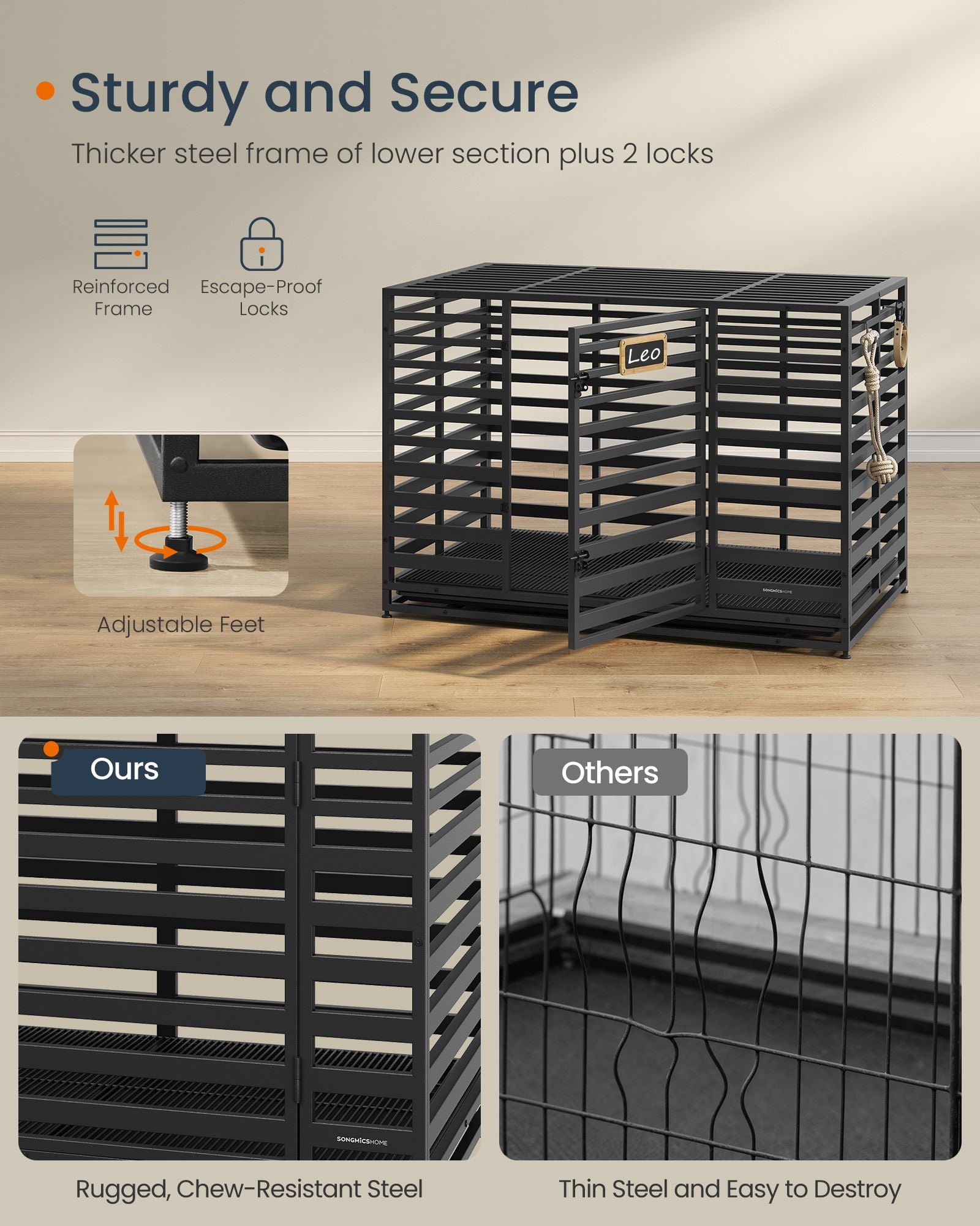 Heavy-Duty Dog Crate – Expandable Steel Kennel – 2 Sizes Available with Wheels and Tray