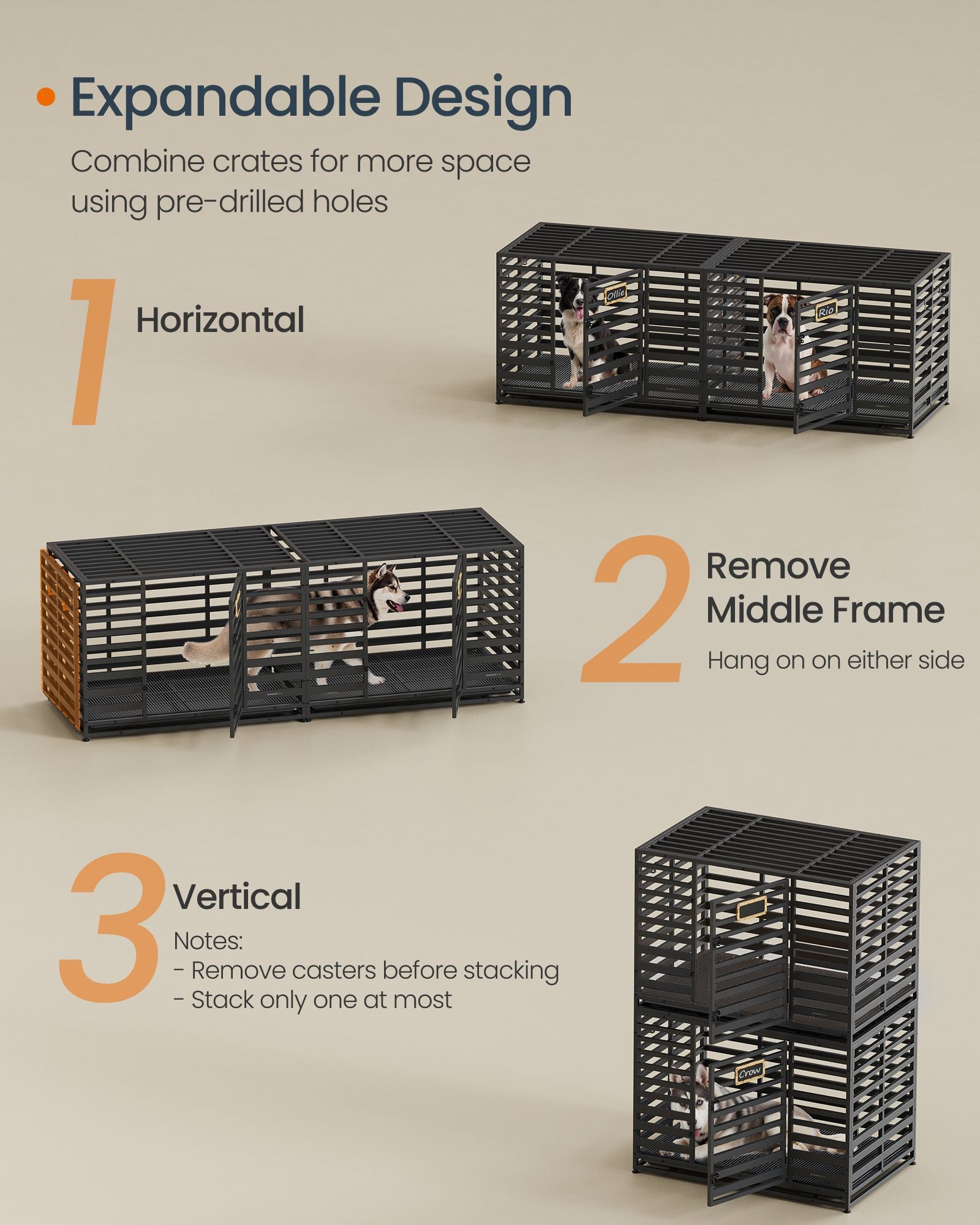Heavy-Duty Dog Crate – Expandable Steel Kennel – 2 Sizes Available with Wheels and Tray