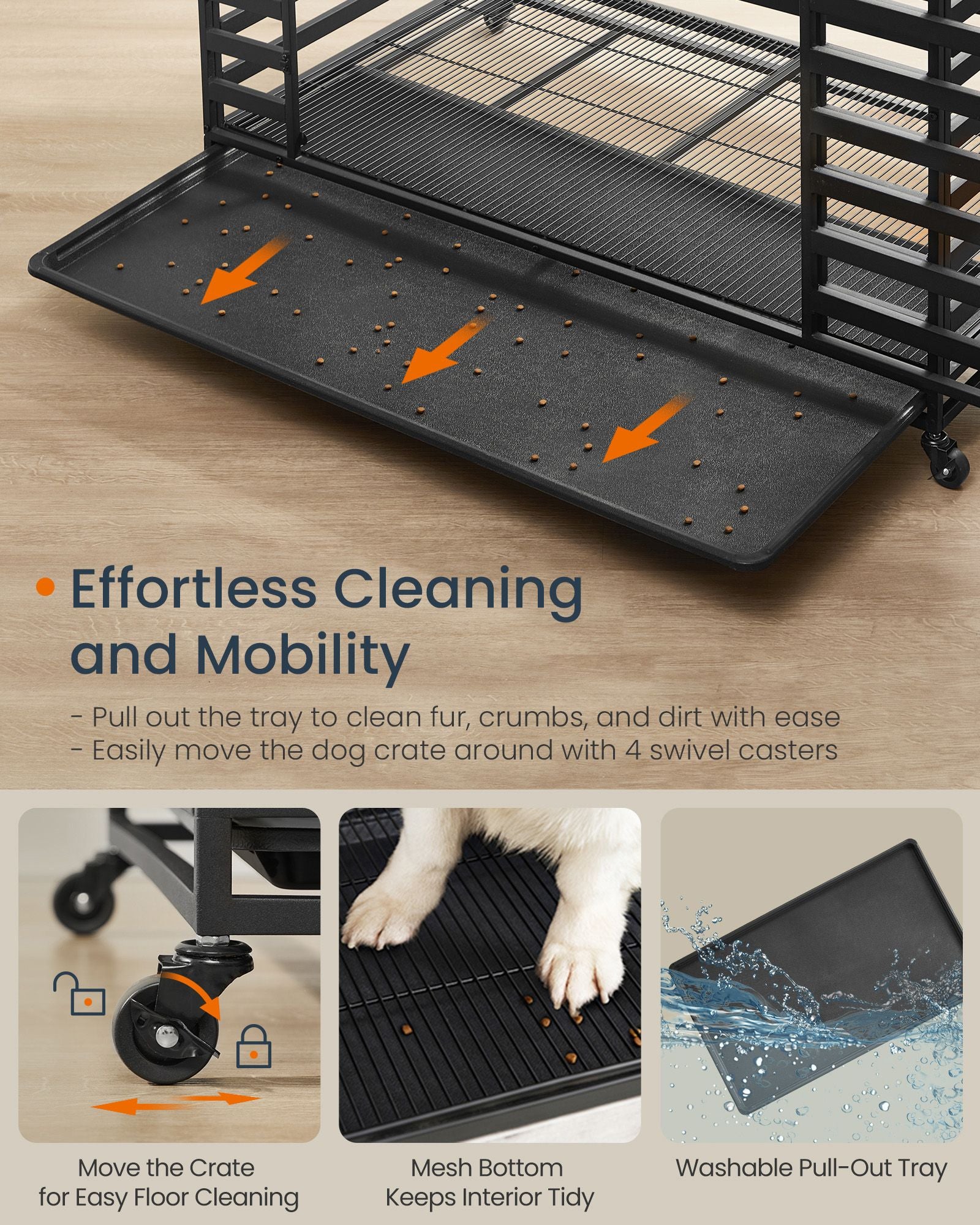 Heavy-Duty Dog Crate – Expandable Steel Kennel – 2 Sizes Available with Wheels and Tray