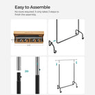 Heavy-duty clothes rack with extendable rod – rolling garment rack with lockable wheels – max load 286.6 lb