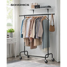 Heavy-duty clothes rack with extendable rod – rolling garment rack with lockable wheels – max load 286.6 lb