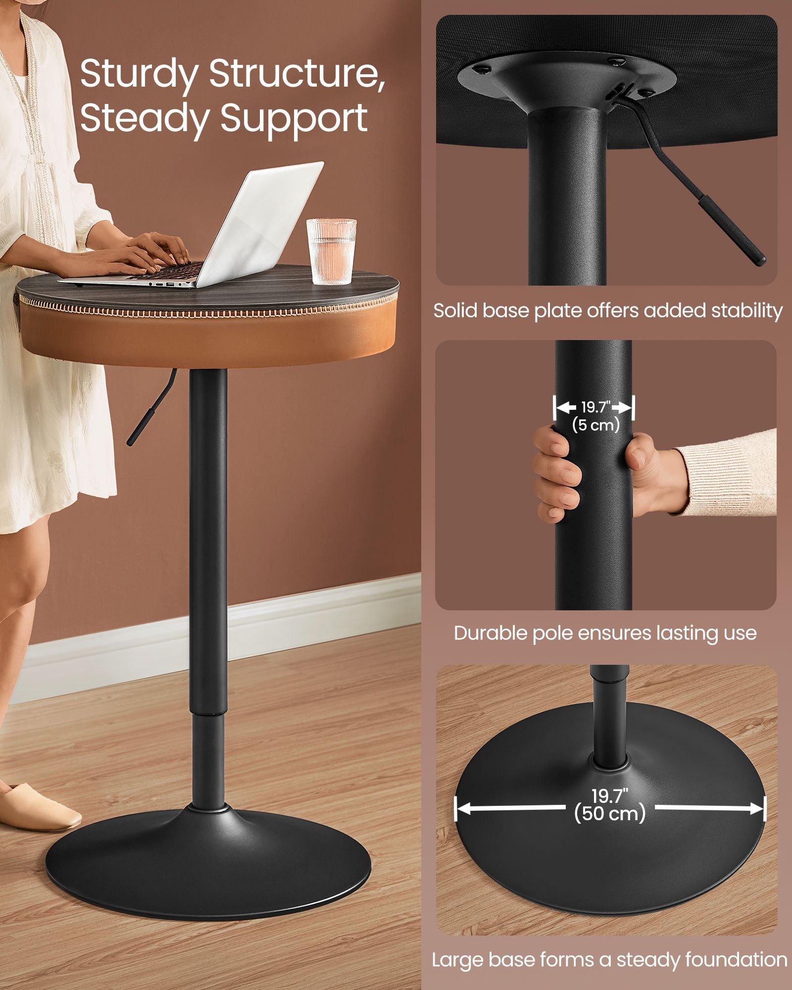 Height-Adjustable Bar Table, Hidden Storage, 23.1" Dia., 32.7"–41.3" H, Round