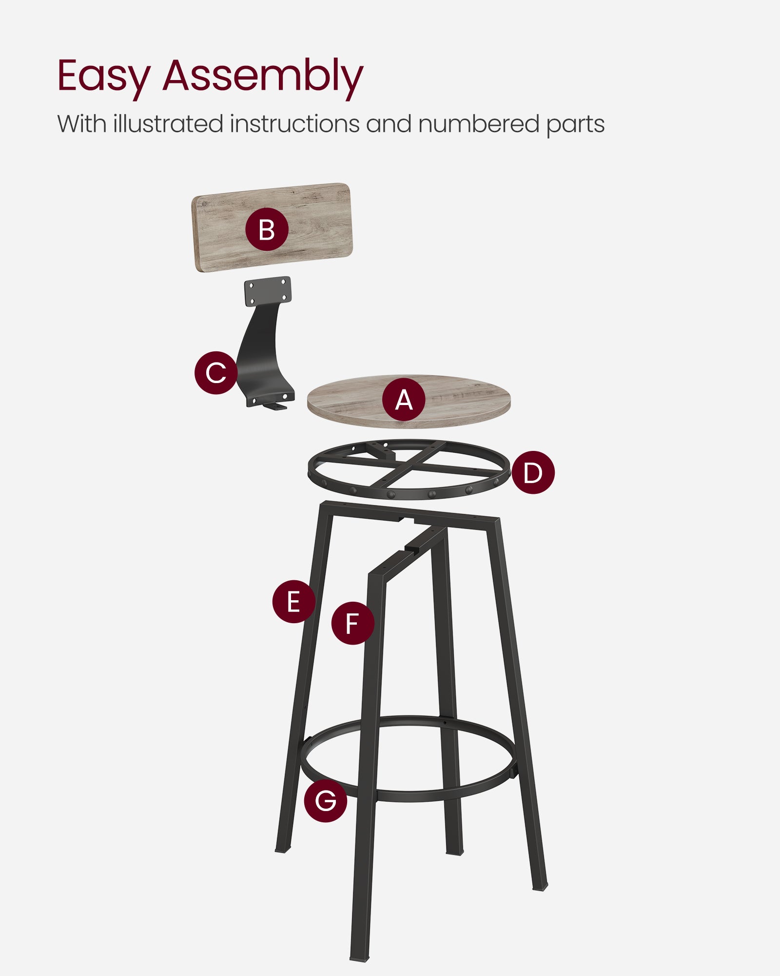 Industrial bar stools – set of 2 – rustic brown – 28.7" seat height