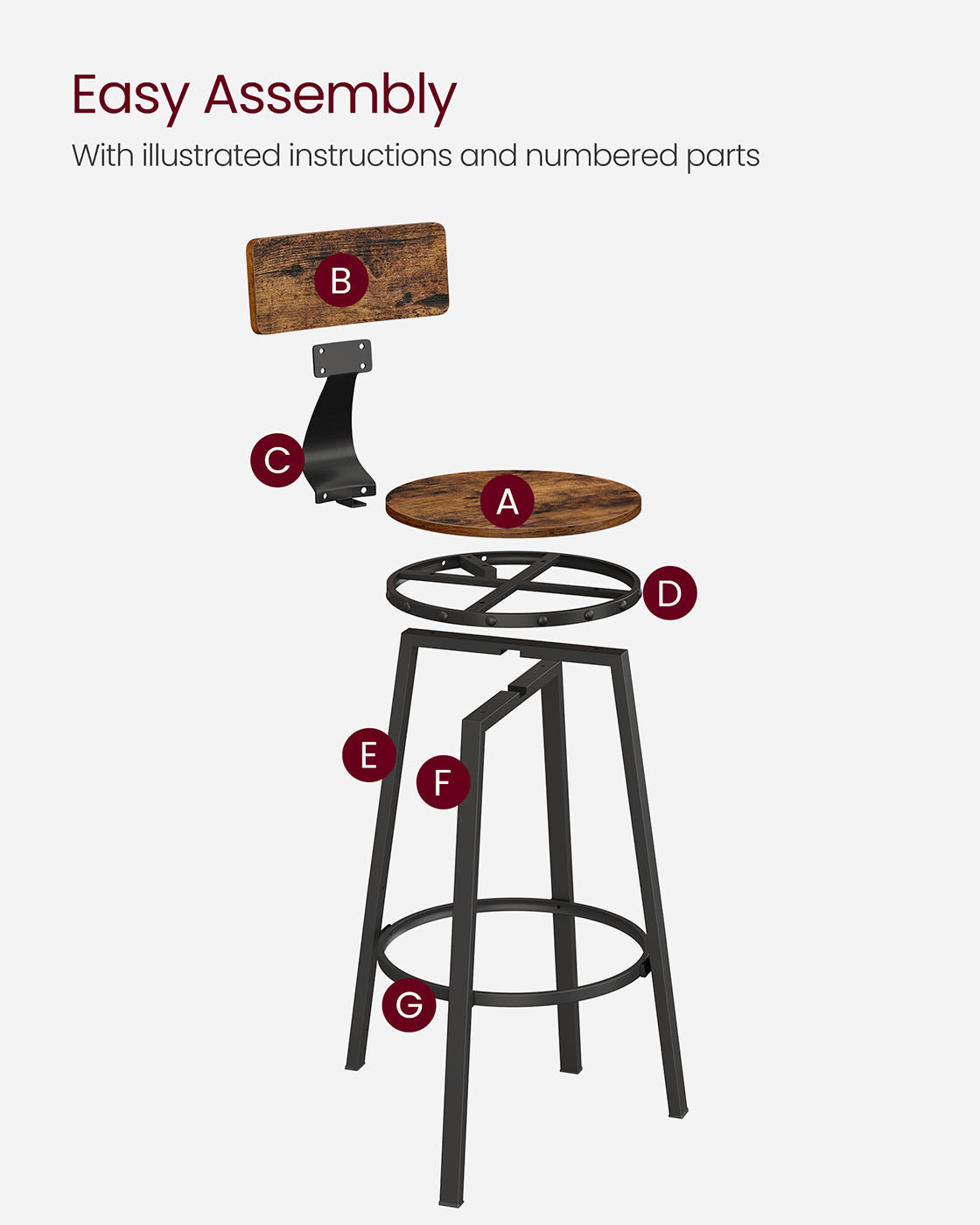 Industrial bar stools – set of 2 – rustic brown – 28.7" seat height