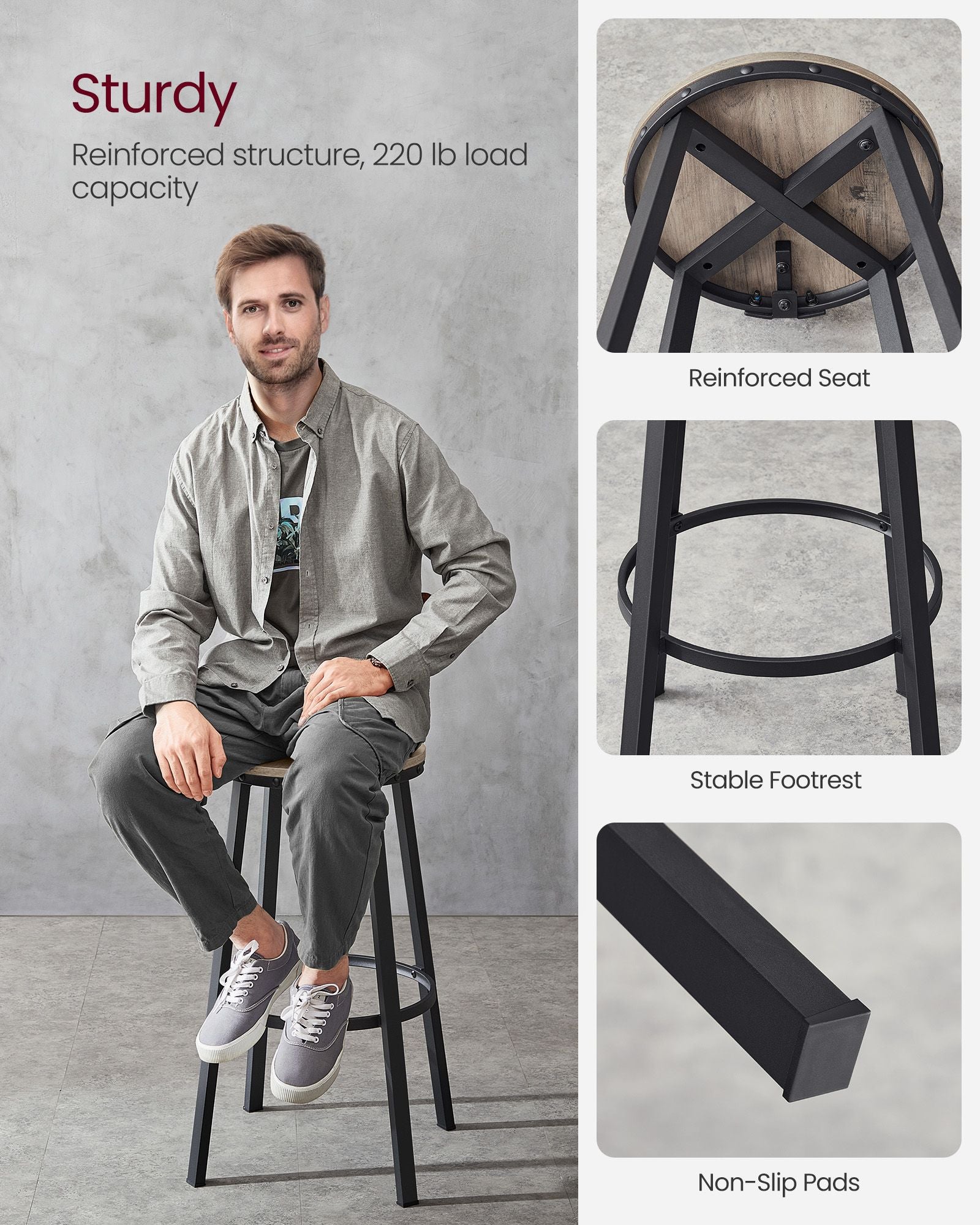 Industrial bar stools – set of 2 – rustic brown – 28.7" seat height