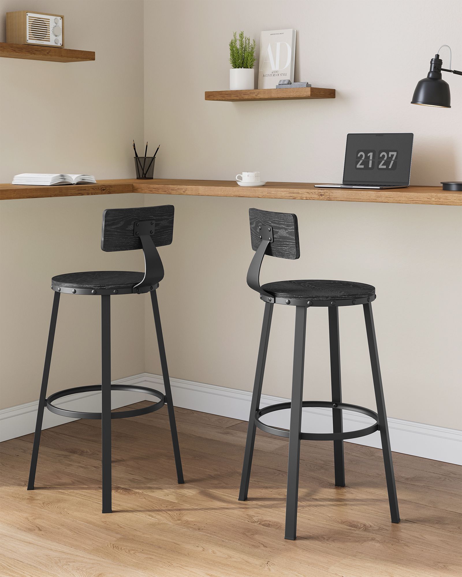 Industrial bar stools – set of 2 – rustic brown – 28.7" seat height