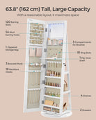 Jewelry cabinet with mirror - led lighting - velvet lined - standing organizer