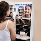 Jewelry cabinet with mirror - led lighting - velvet lined - standing organizer