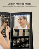 Jewelry cabinet with mirror - led lighting - velvet lined - standing organizer