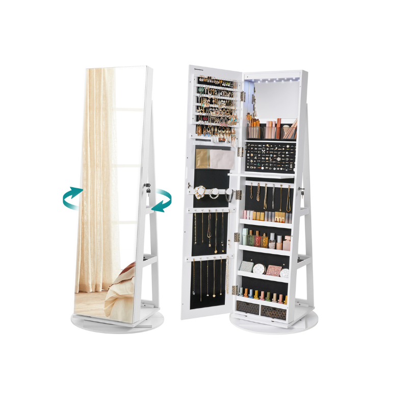 Jewelry cabinet with mirror - led lighting - velvet lined - standing organizer