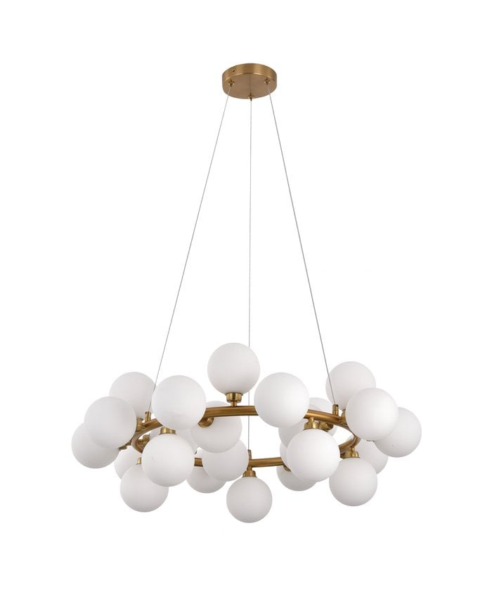 Hanglamp met Witte Glazen Kelken – Moderne Designlamp – Gouden Messing Frame - De Vries Meubels