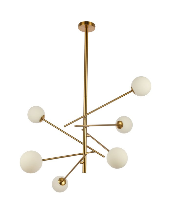 Kroonluchter met Witte Glazen Kelken – Moderne Designlamp – Gouden Messing Frame - De Vries Meubels