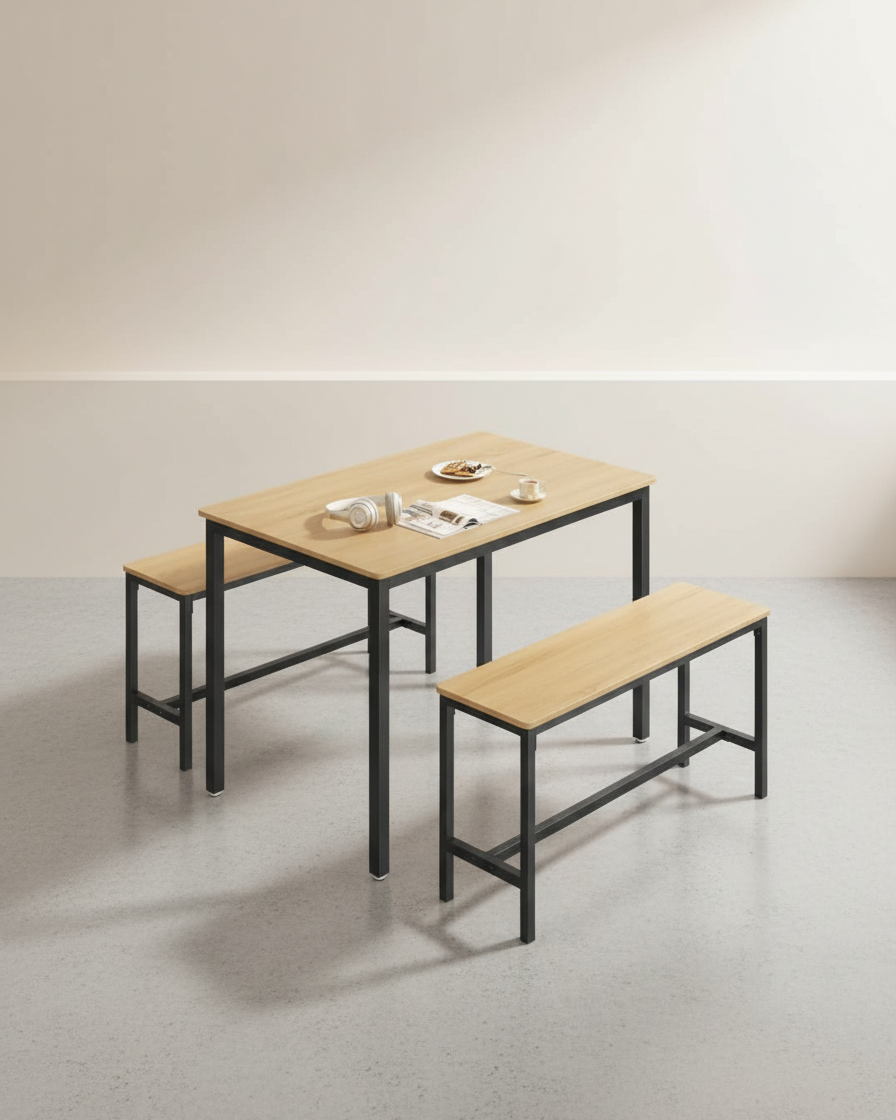 Eettafel Set - Eettafel met 2 Bankjes - Keukenset met 2 Eetstoelen - De Vries Meubels