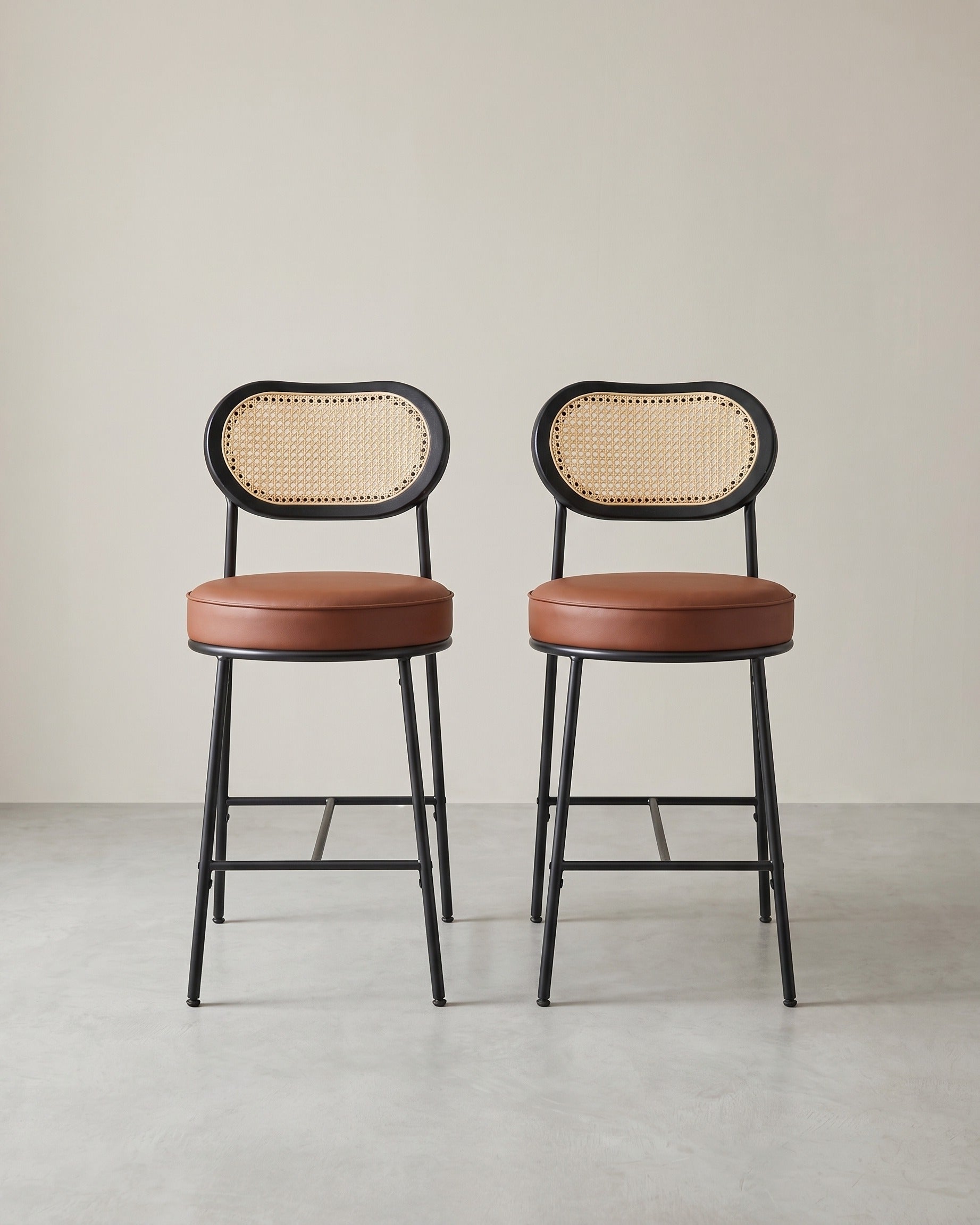 Barkrukken Set van 2 – BOHO Chic met Rotanlook Rugleuning – Hoog Zitcomfort – Voor Keuken, Bar of Eiland