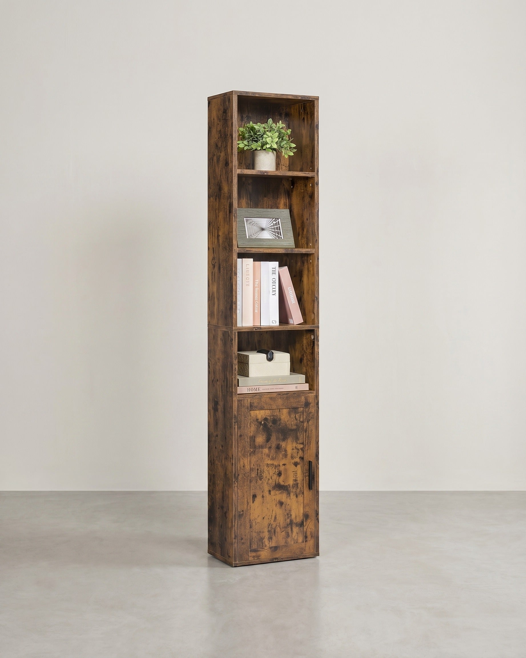 Boekenkast met Kast en Open Compartimenten – Smalle Opbergkast – Verstelbare Planken – MDF & Spaanplaat