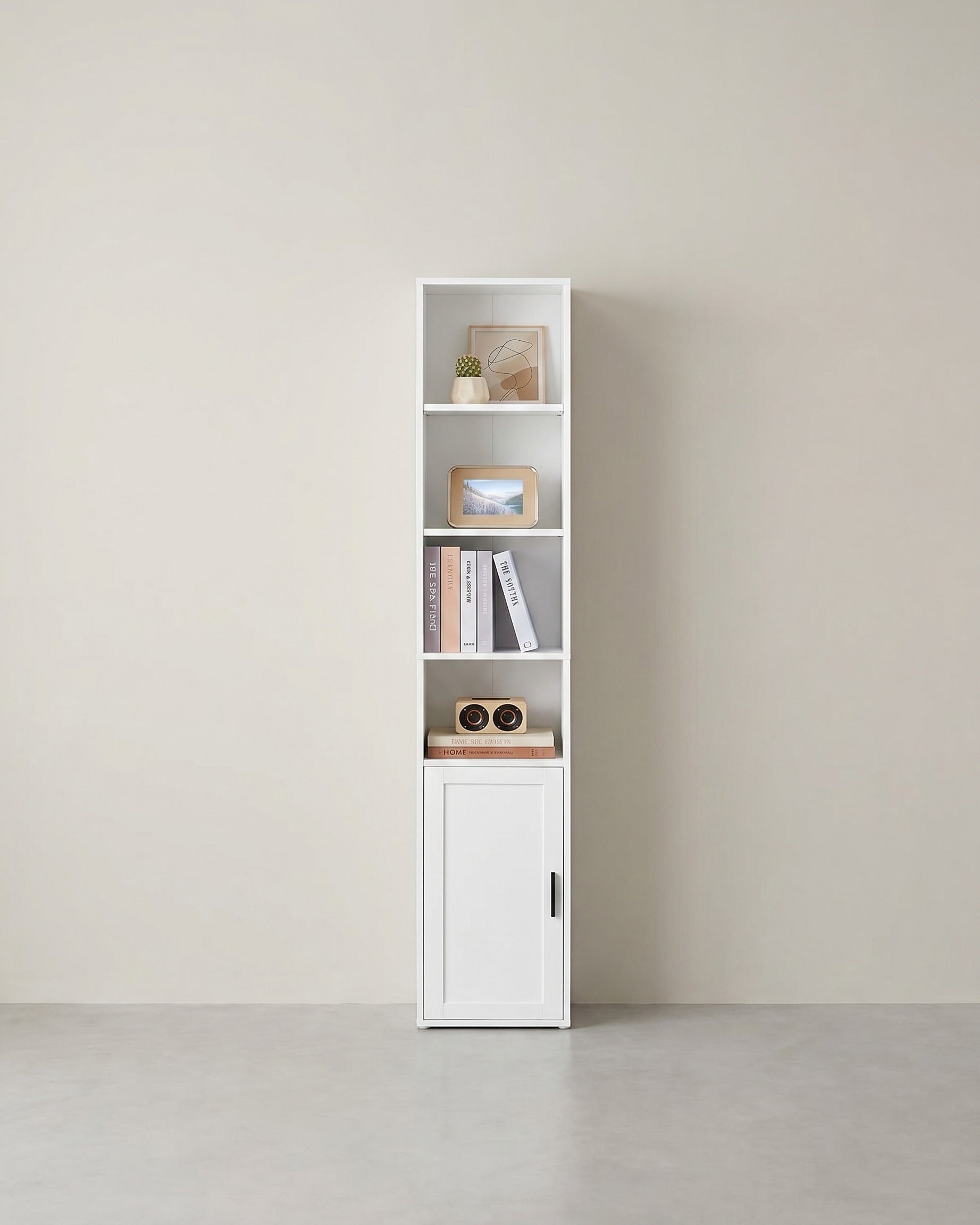 Boekenkast met Kast en Open Compartimenten – Smalle Opbergkast – Verstelbare Planken – MDF & Spaanplaat