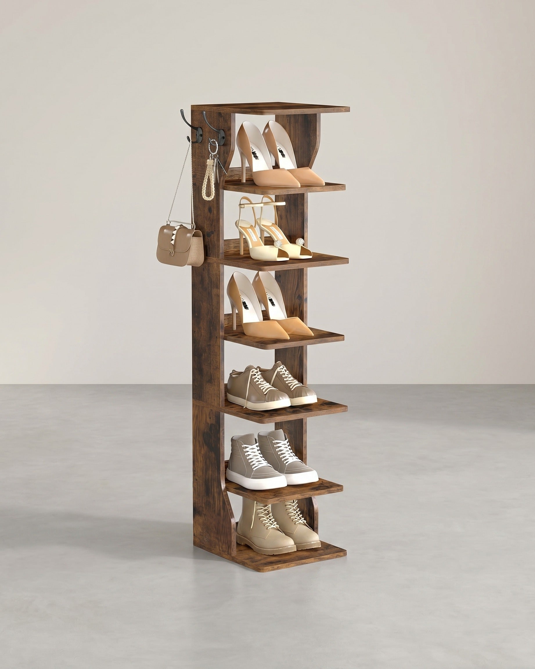 Schoenenopbergruimte – Smal schoenenrek – 7 planken – Vrijstaand – Ruimtebesparend