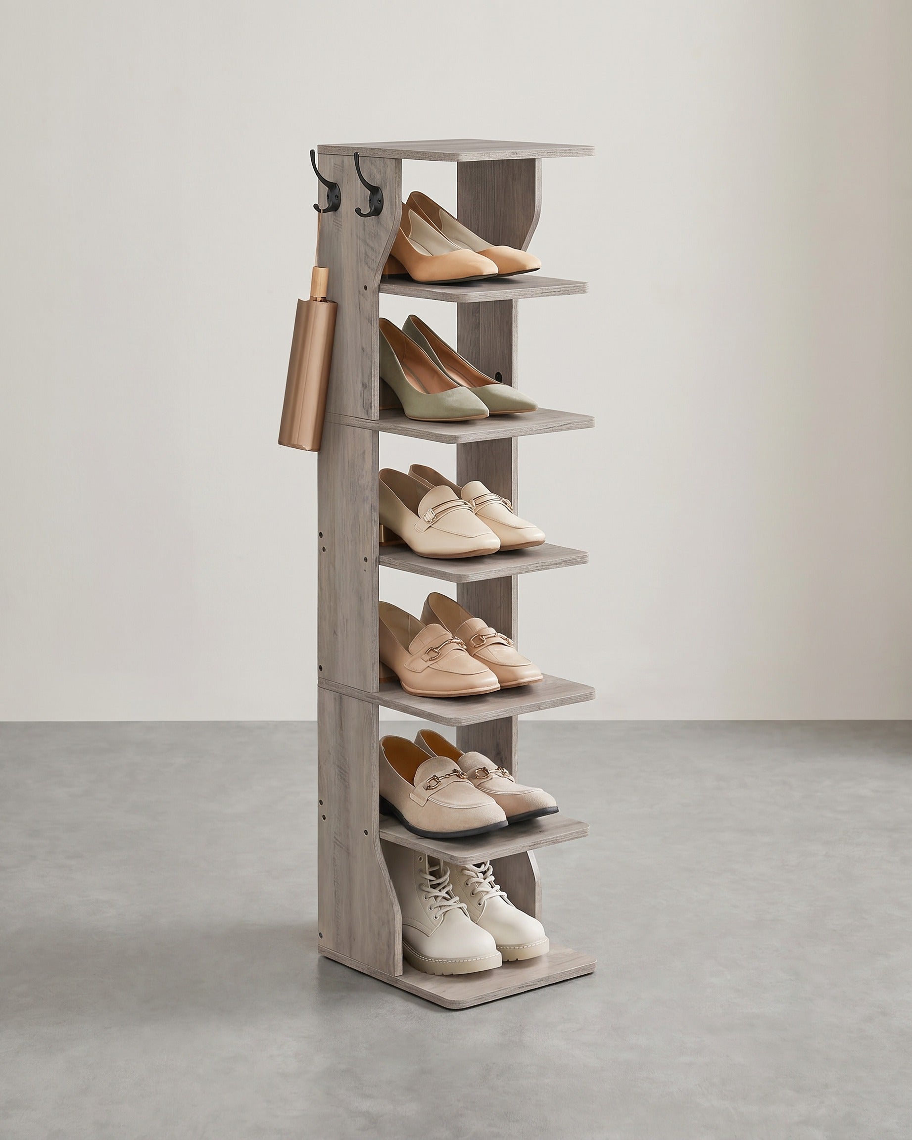 Schoenenopbergruimte – Smal schoenenrek – 7 planken – Vrijstaand – Ruimtebesparend