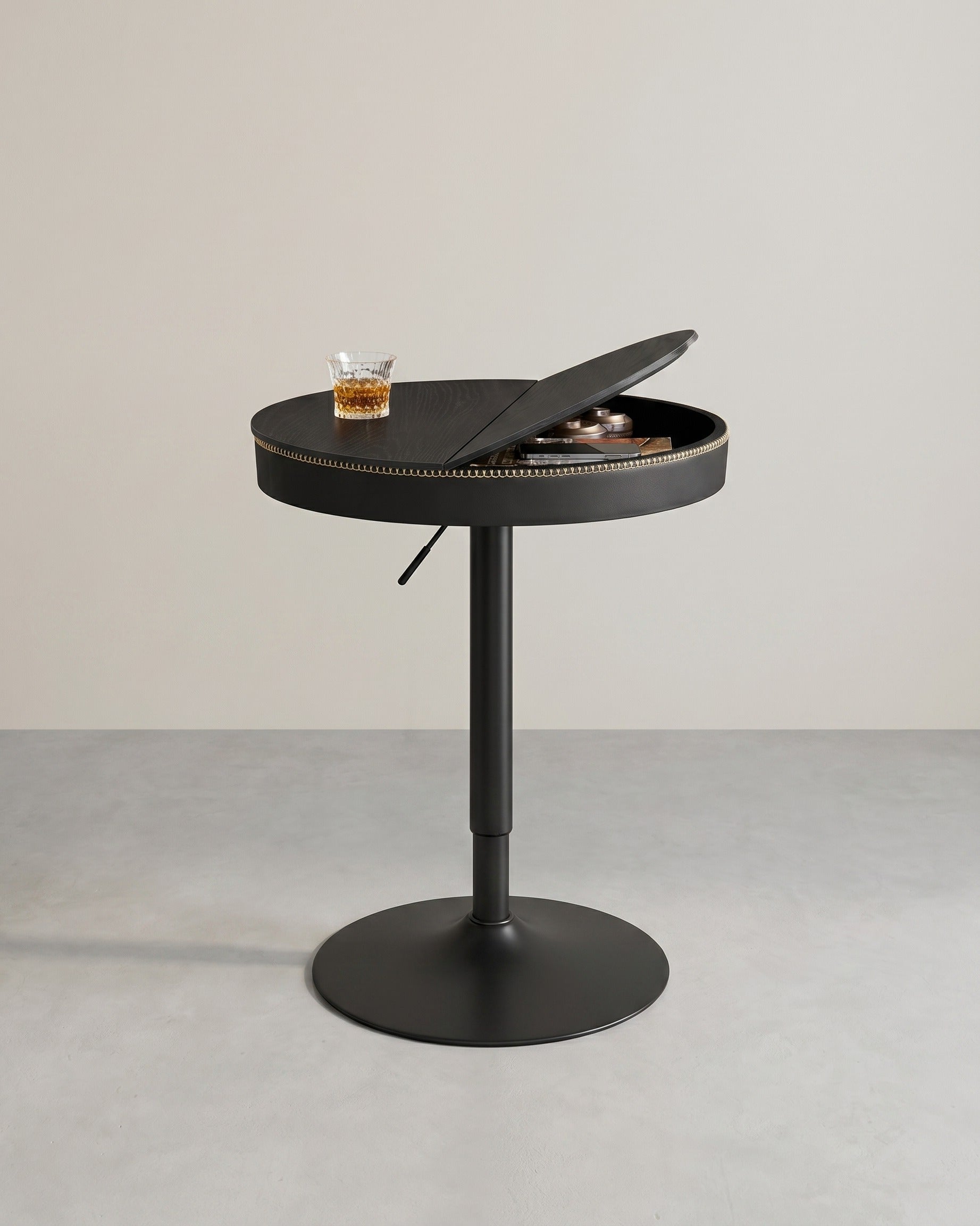 Bartafel met Opbergruimte - Hoogte Verstelbaar (83 - 105 cm) - Ronde Design Tafel - De Vries Meubels