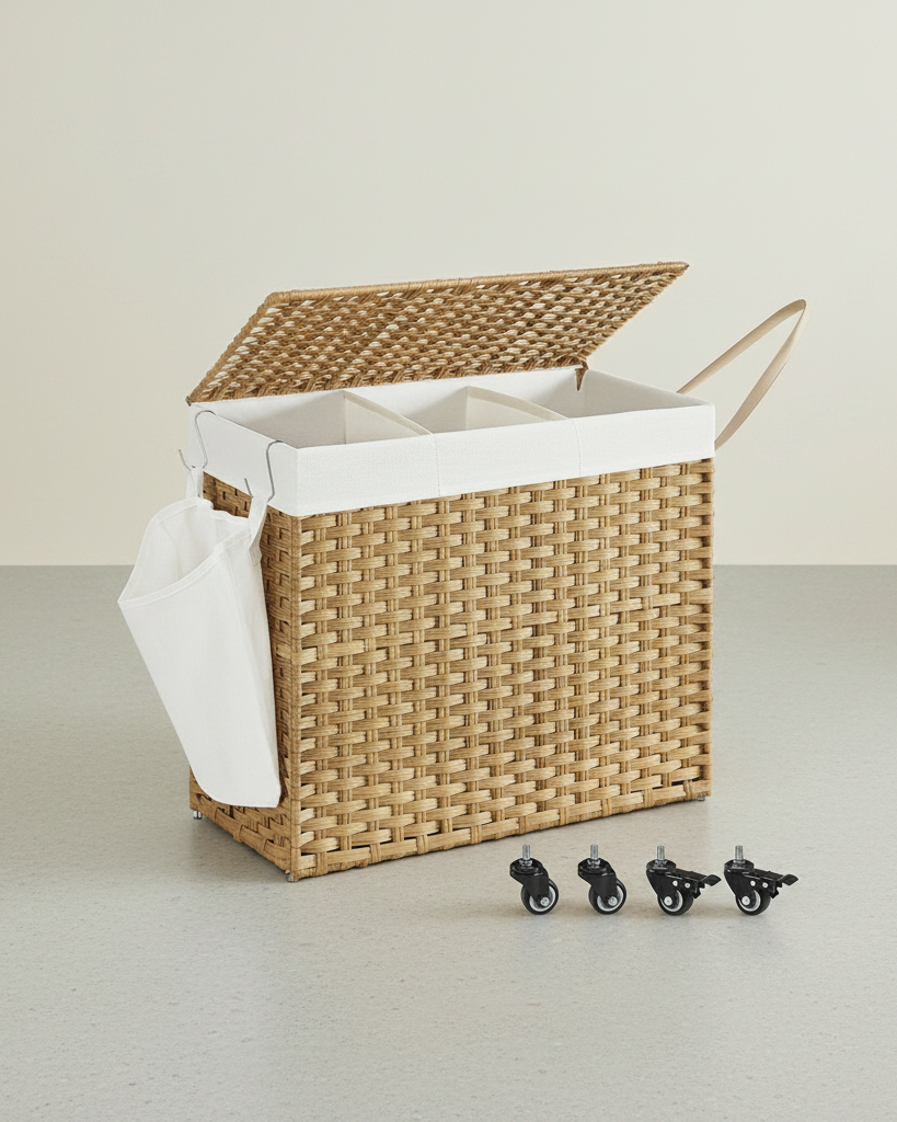 Handgevlochten wasmand - 140 of 160 liter opbergruimte - De Vries Meubels
