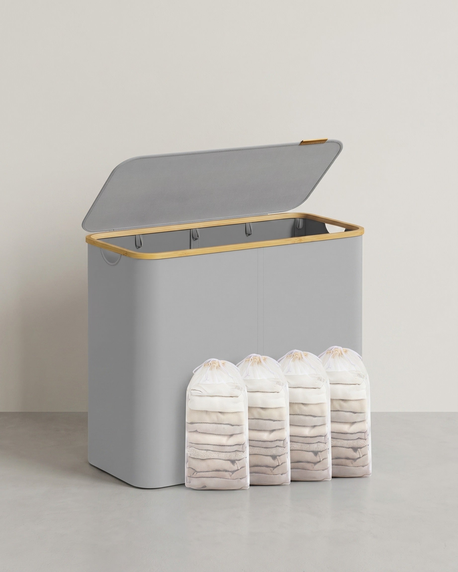 Wasmand – Opvouwbaar – Uitneembare waszak – Oxfordstof – Bamboe handvatten