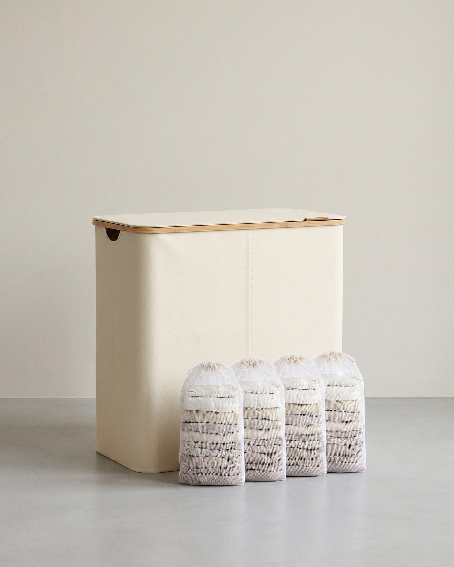 Wasmand – Opvouwbaar – Uitneembare waszak – Oxfordstof – Bamboe handvatten