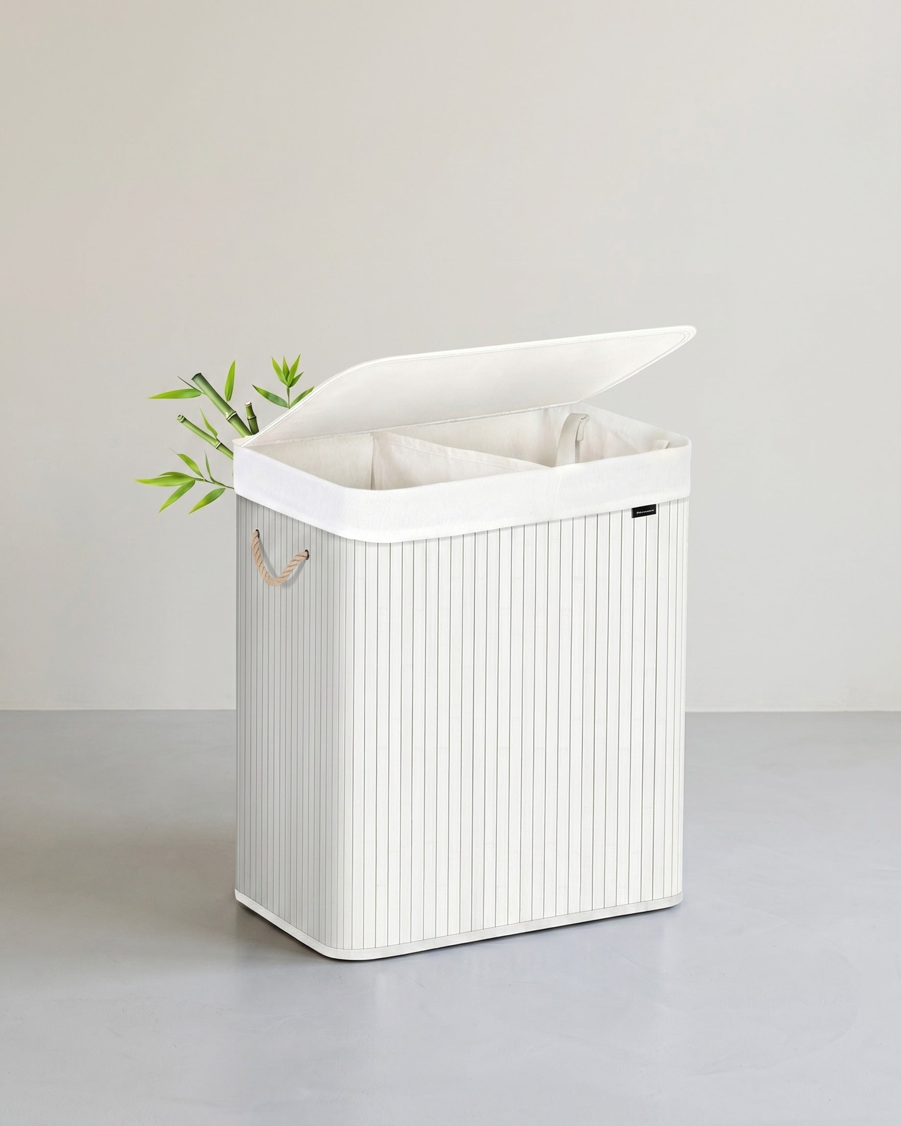 Bamboe Wasmand Met Deksel - Wasverdeler 2 Vakken - 100 Liter Opbergcapaciteit