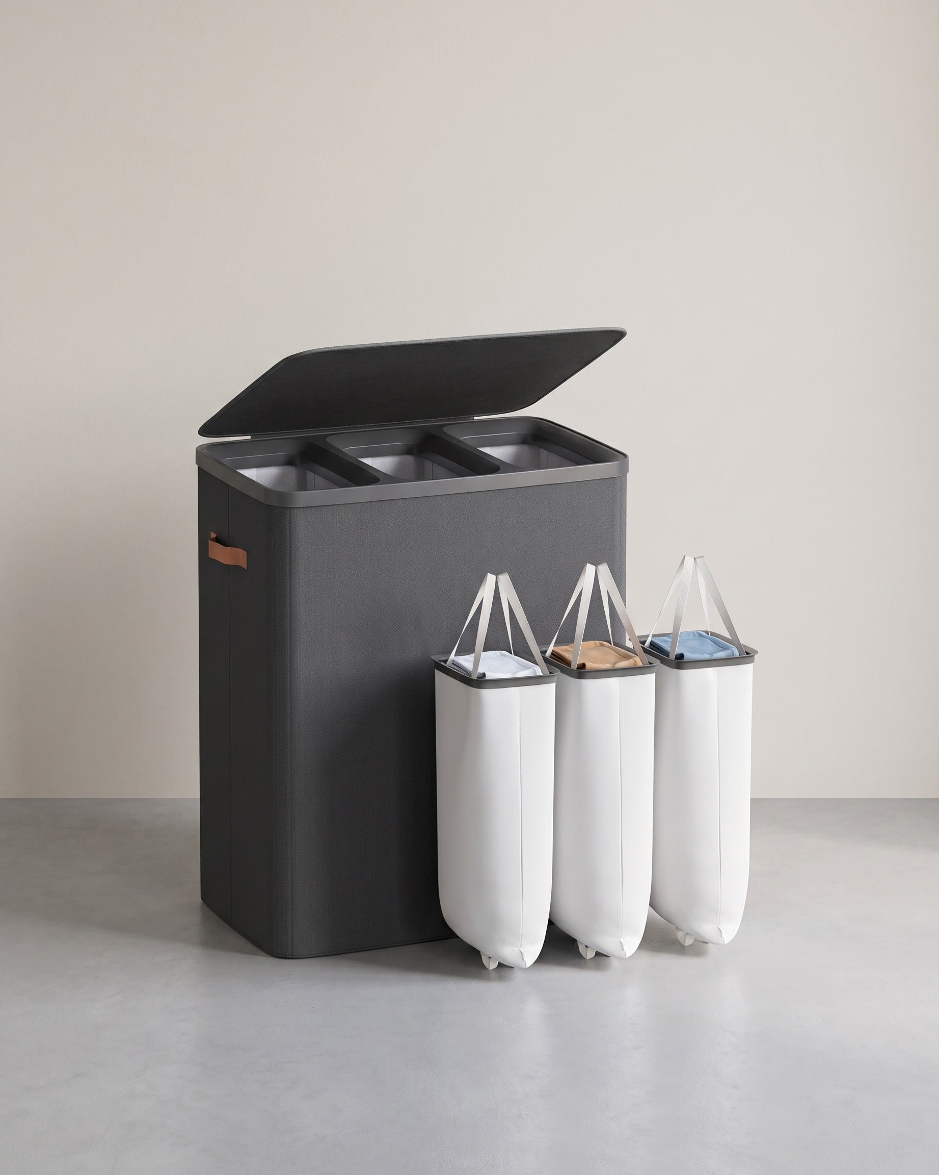 Wasmand Met 3 Vakken – Wassorteerder Met Deksel – 190 Liter – Met Uitneembare Waszakken