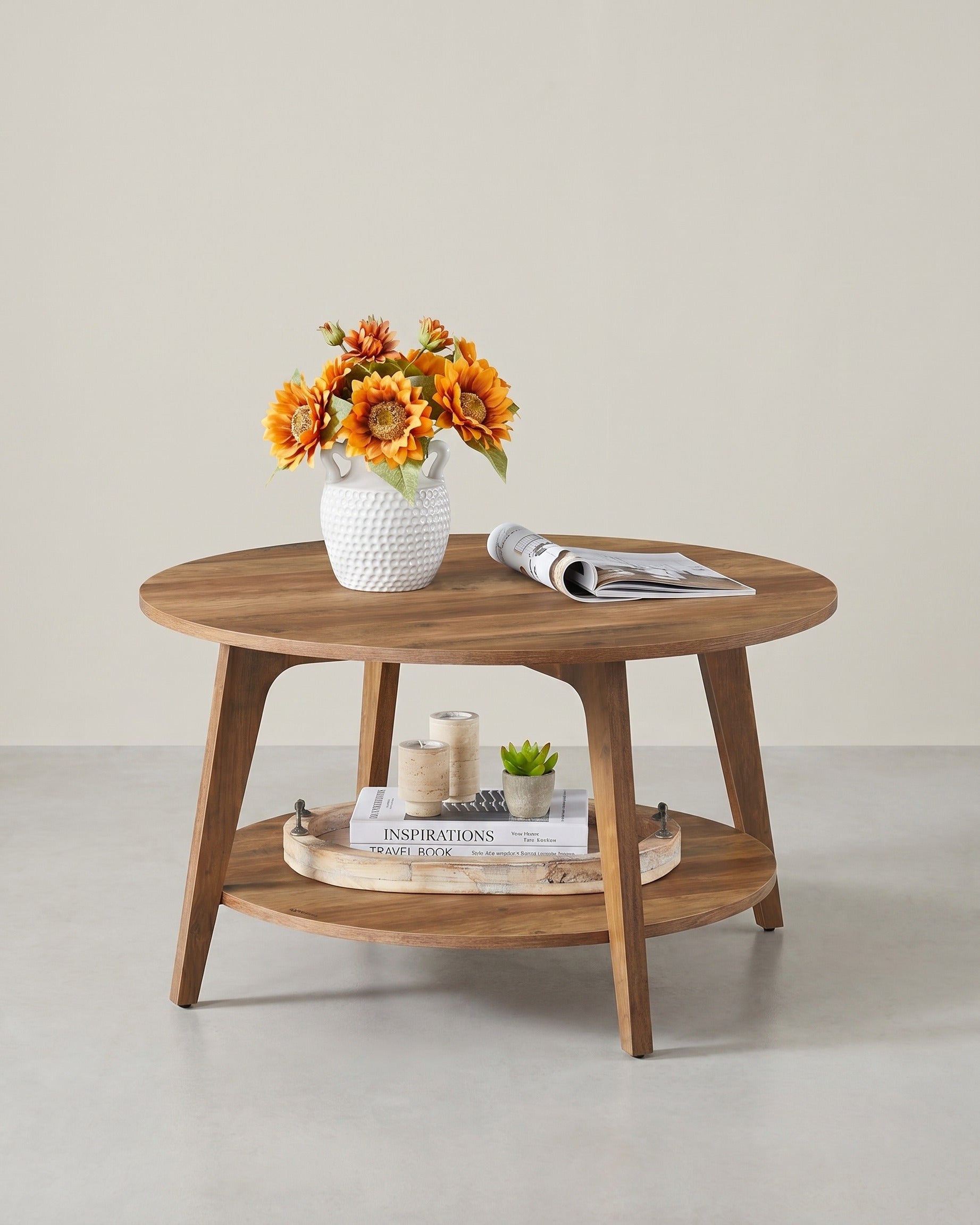 Salontafel – 2 Niveaus – Spaanplaat en MDF – Eenvoudige montage – 80 cm Rond