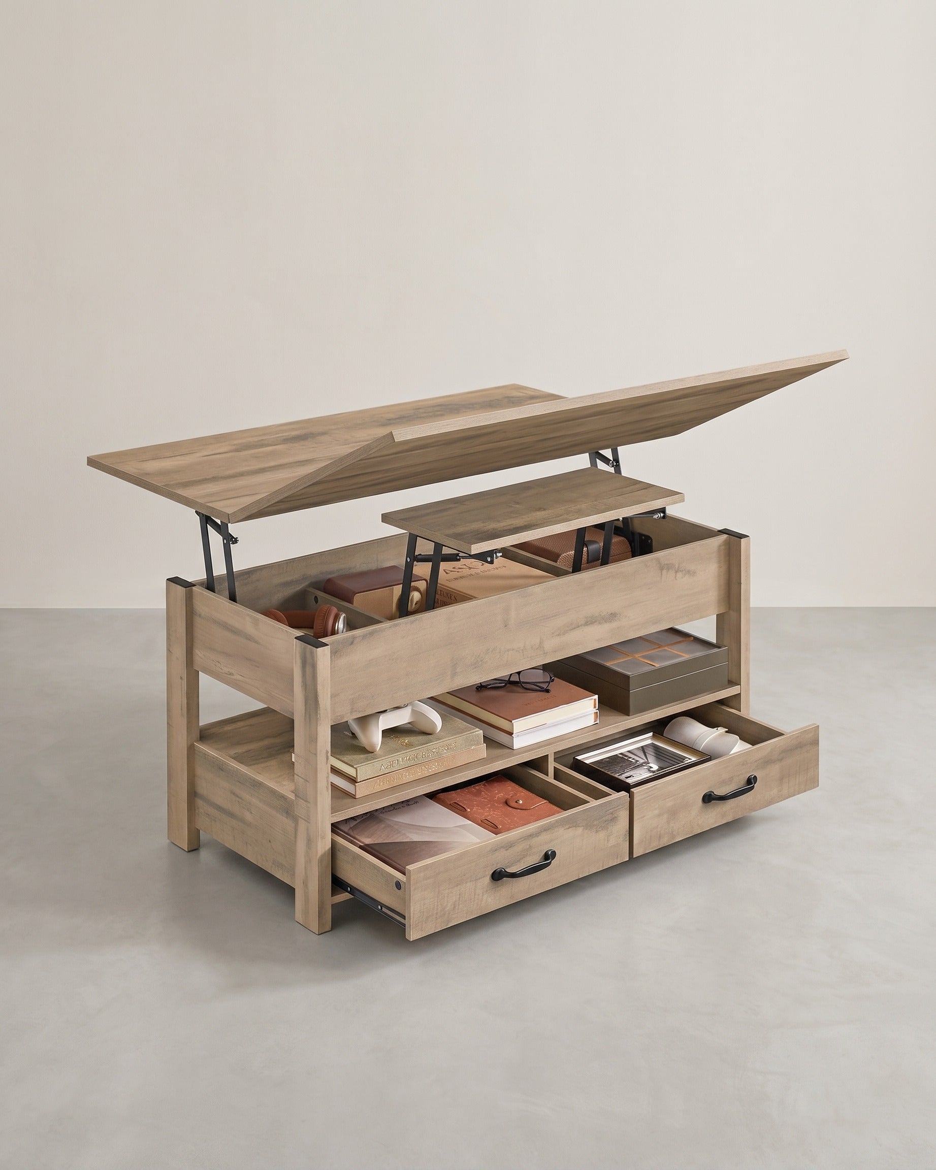 Salontafel Met Opklapbaar Blad en Verborgen Opbergruimte – Multifunctioneel, Verstelbaar en Modern Ontwerp – 100 cm Breed